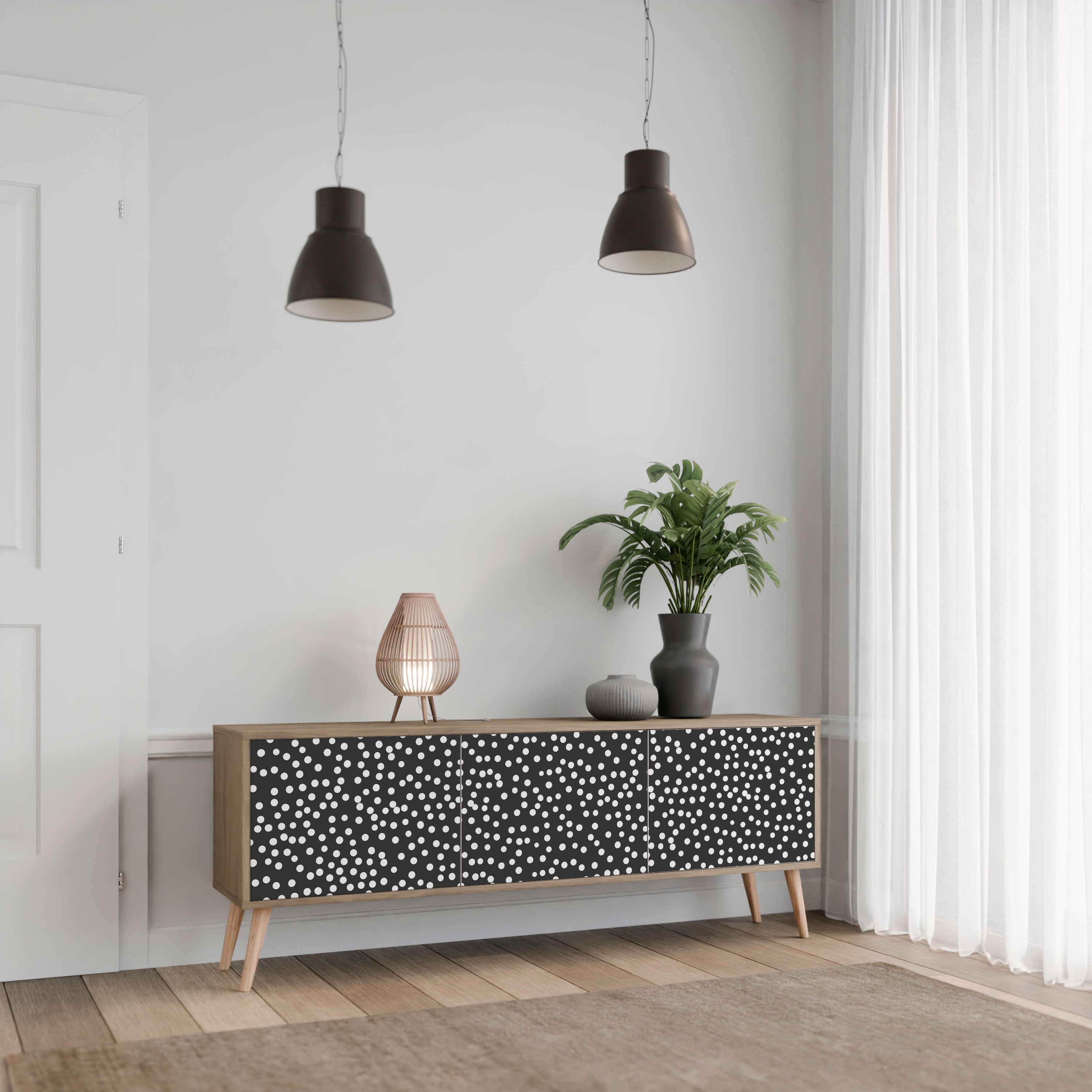 Mueble de TV de 3 puertas BLINDING LIGHTS con efecto roble