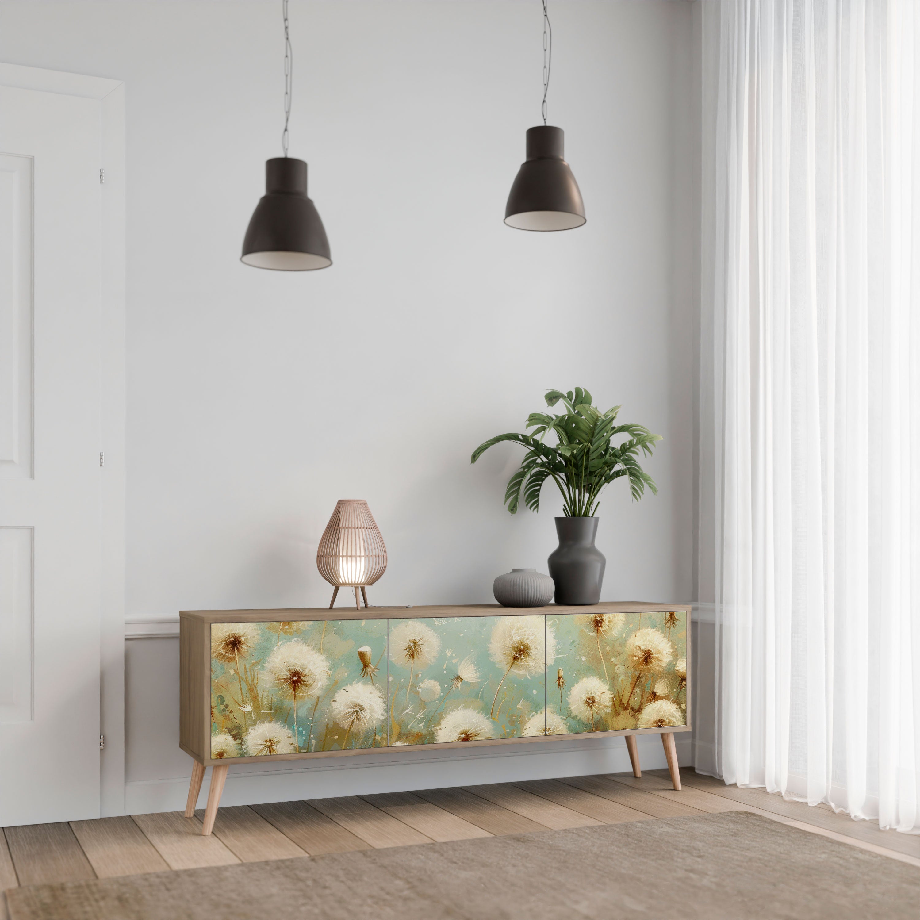 Mueble de TV de 3 puertas DREAMY MEADOW con efecto roble
