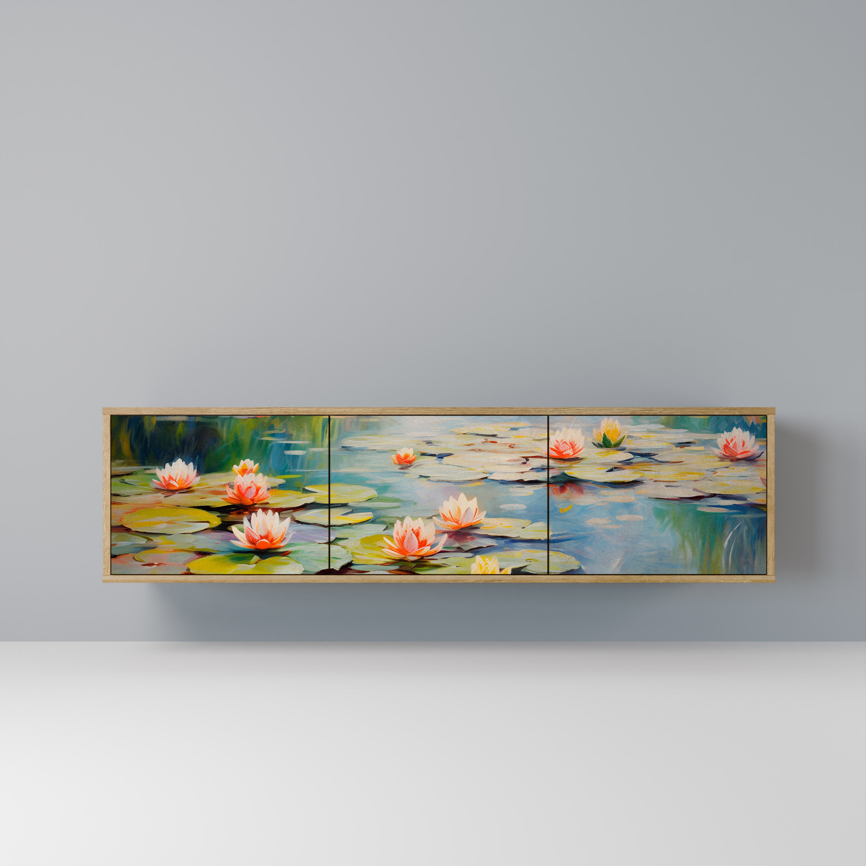 Mueble de TV de 3 puertas BLOOMING WATERS con efecto roble