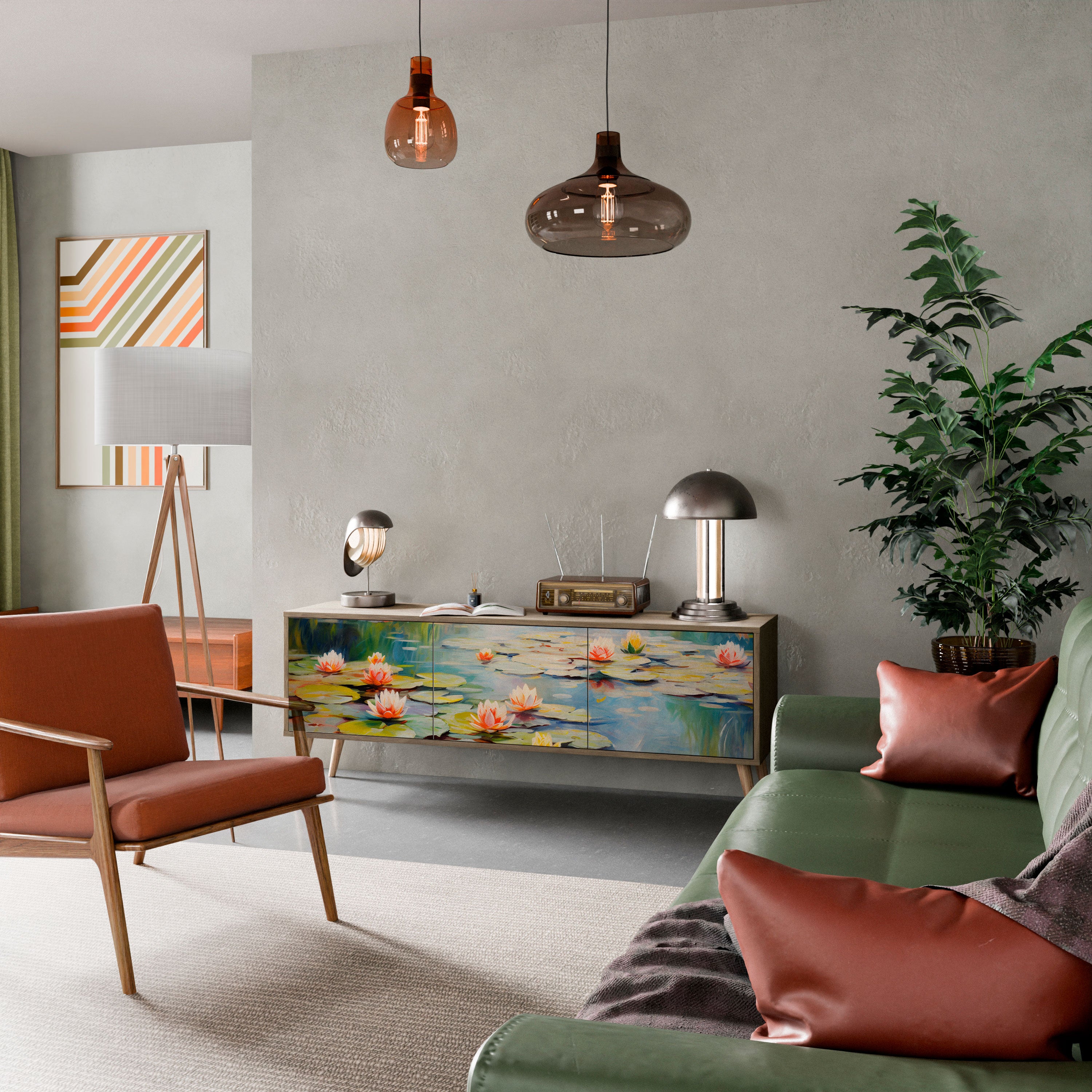 Mueble de TV de 3 puertas BLOOMING WATERS con efecto roble