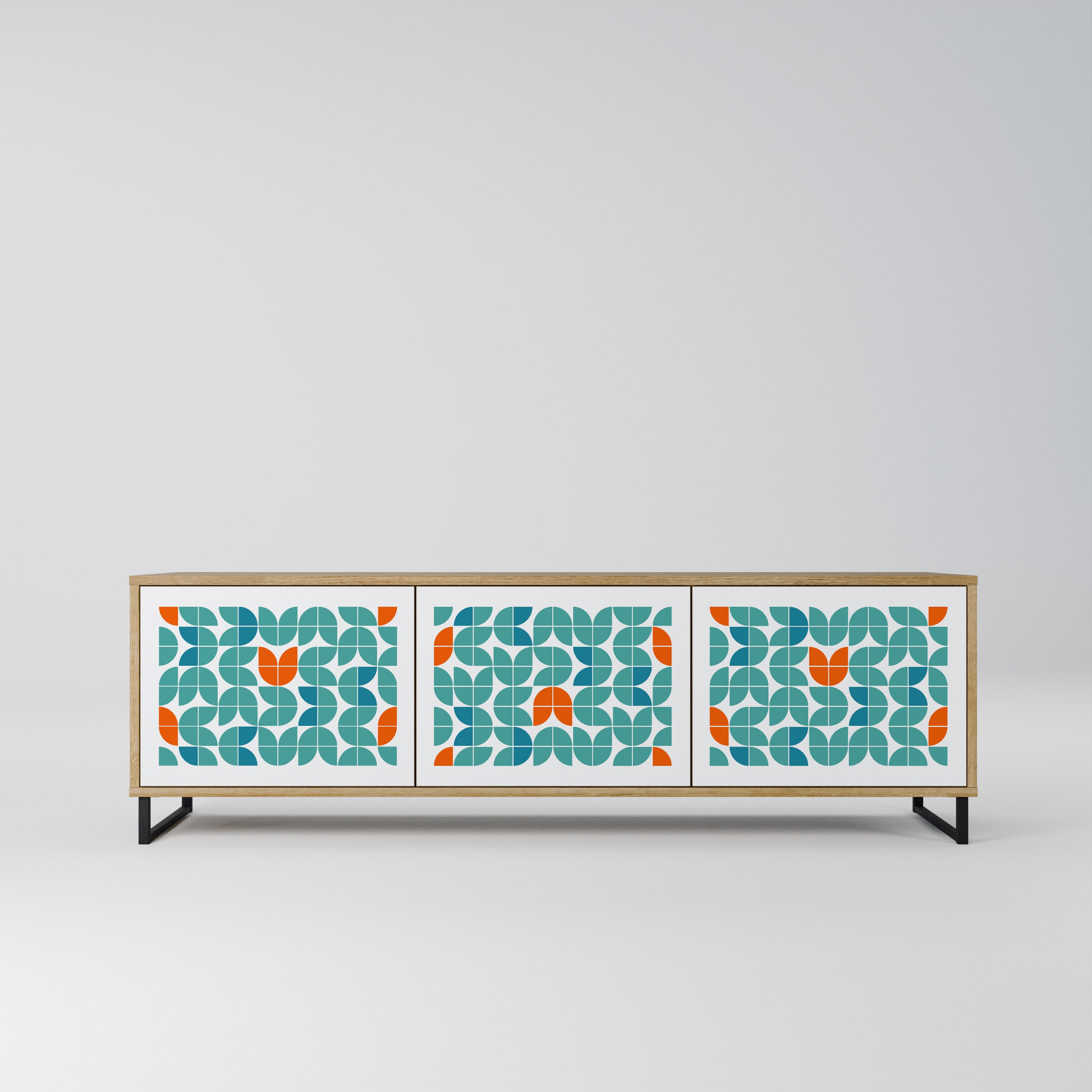Mueble de TV de 3 puertas BE THE CHANGE con efecto roble