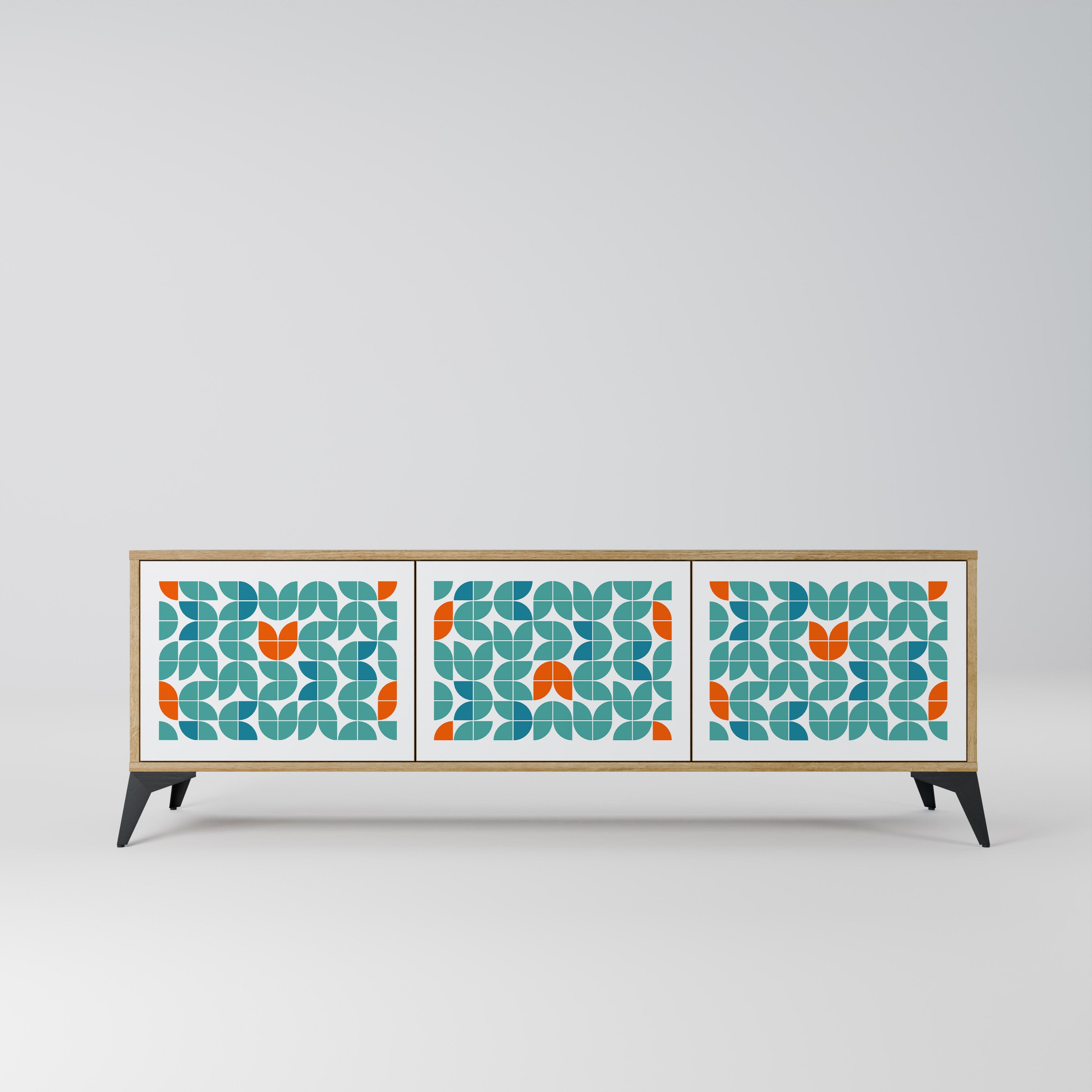 Mueble de TV de 3 puertas BE THE CHANGE con efecto roble
