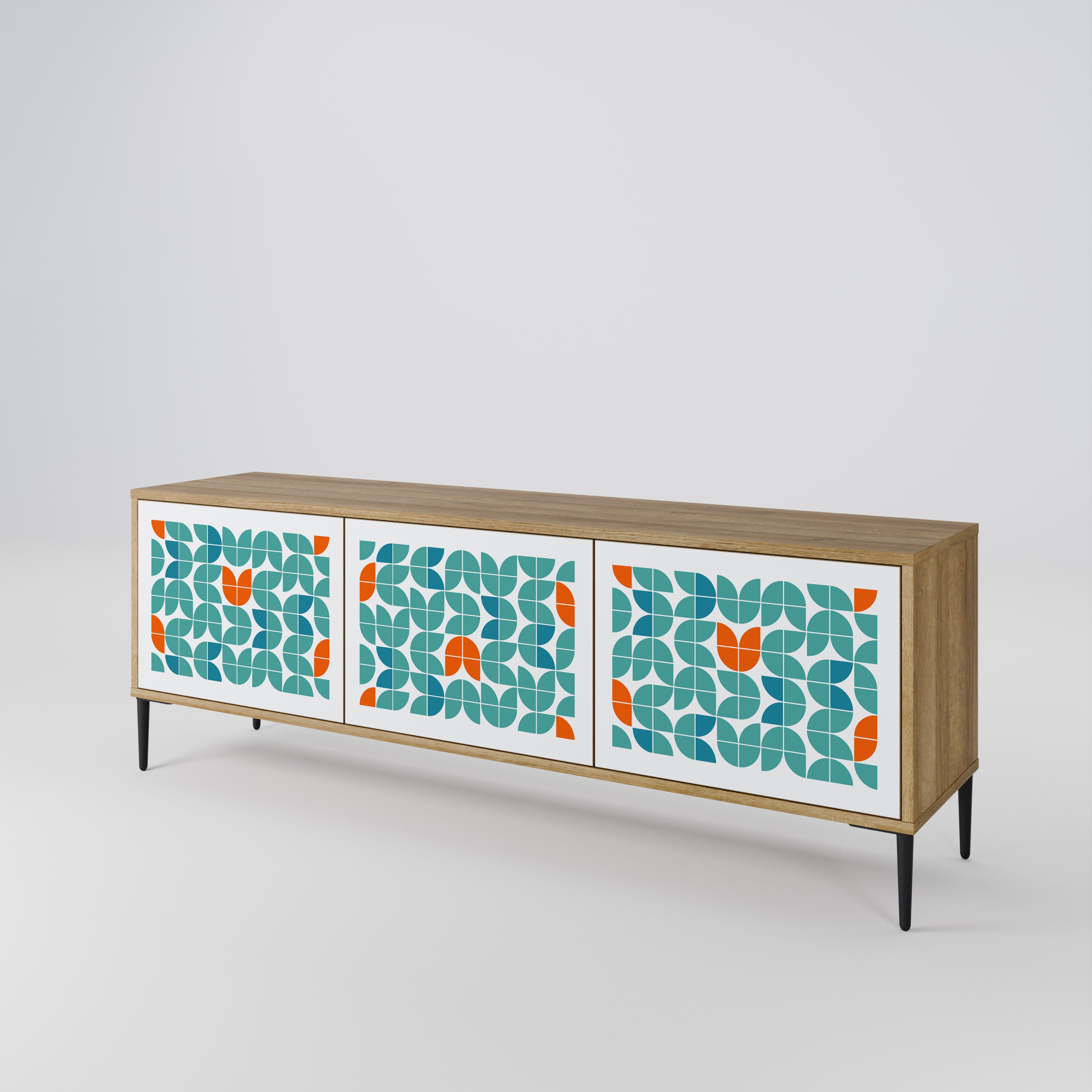 Mueble de TV de 3 puertas BE THE CHANGE con efecto roble