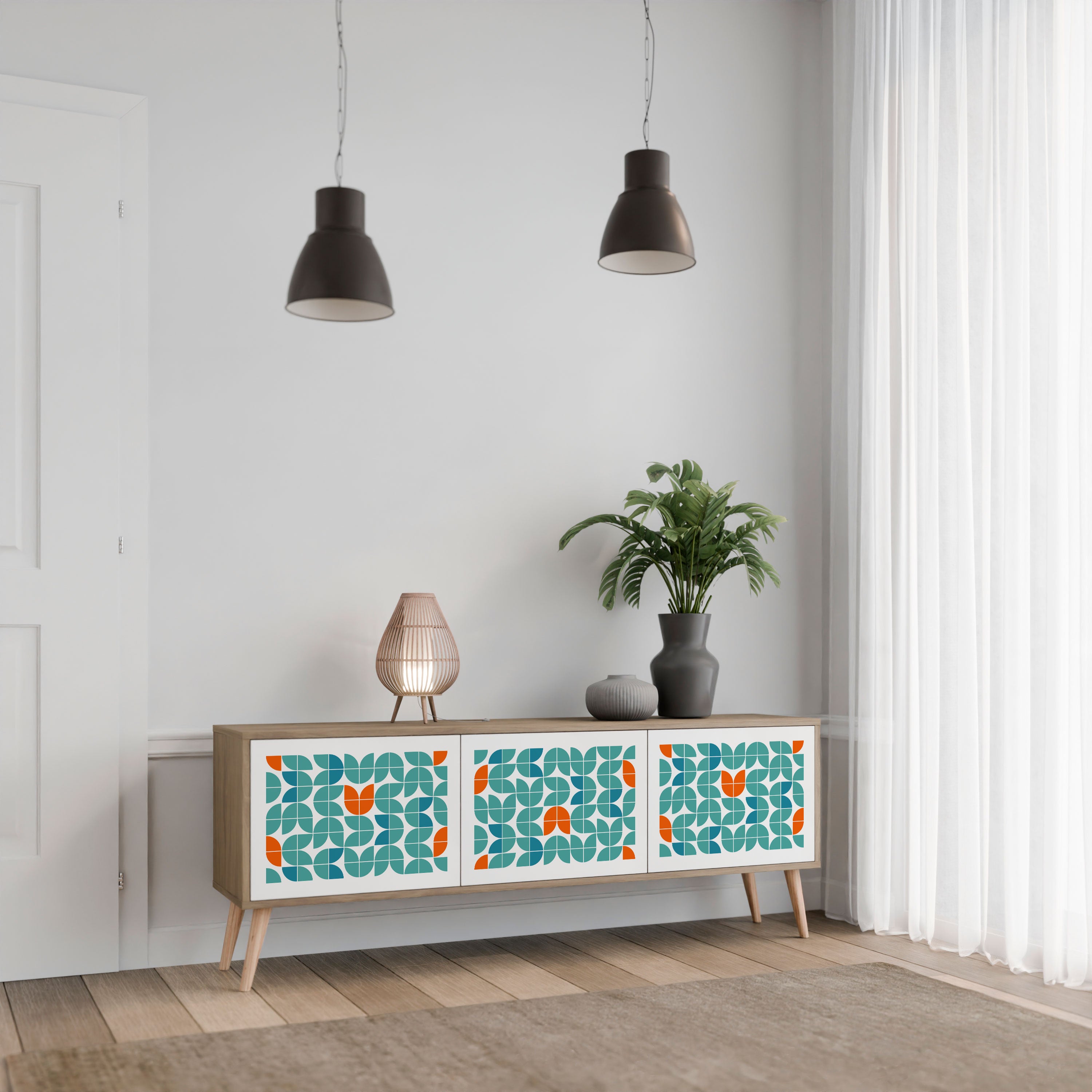 Mueble de TV de 3 puertas BE THE CHANGE con efecto roble