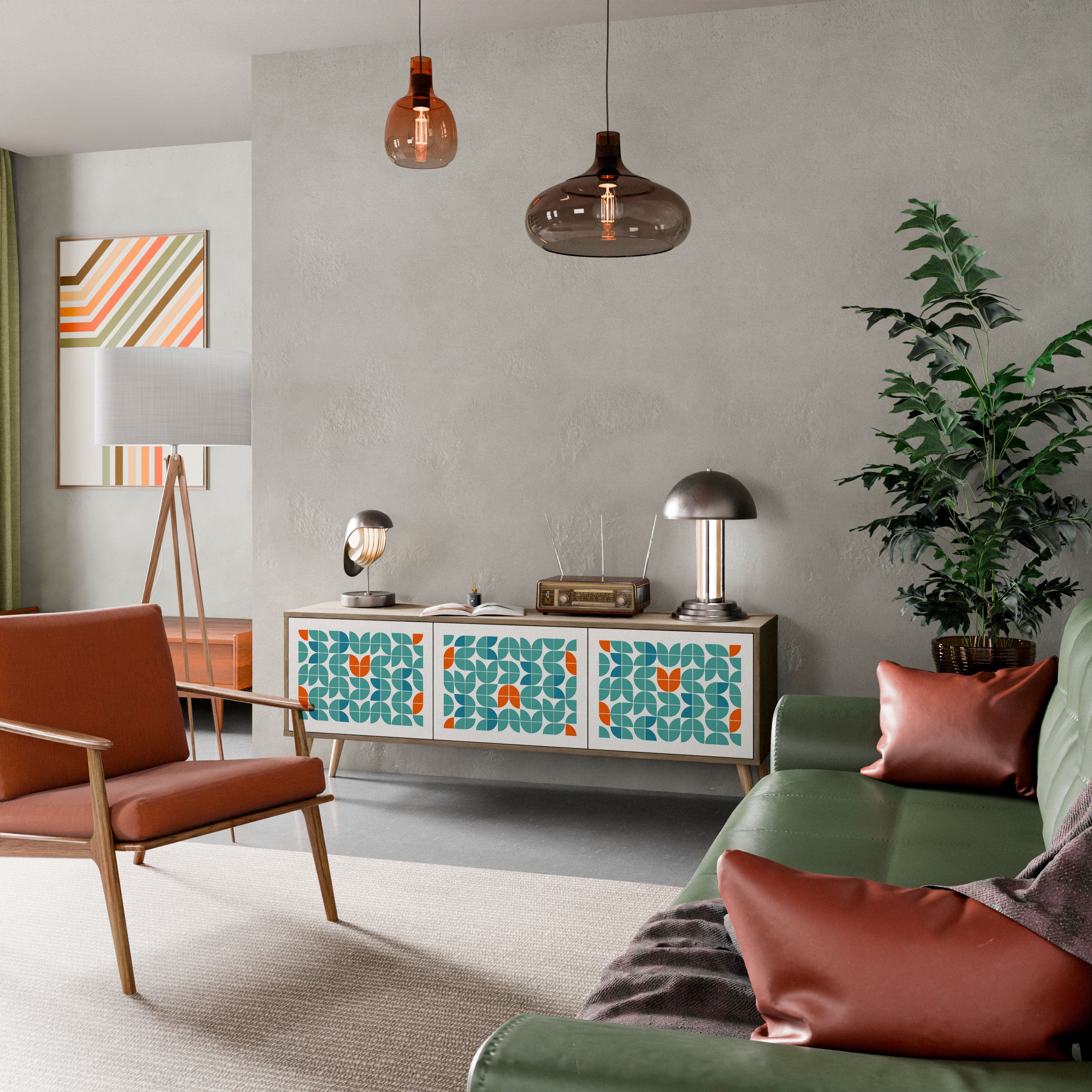 Mueble de TV de 3 puertas BE THE CHANGE con efecto roble