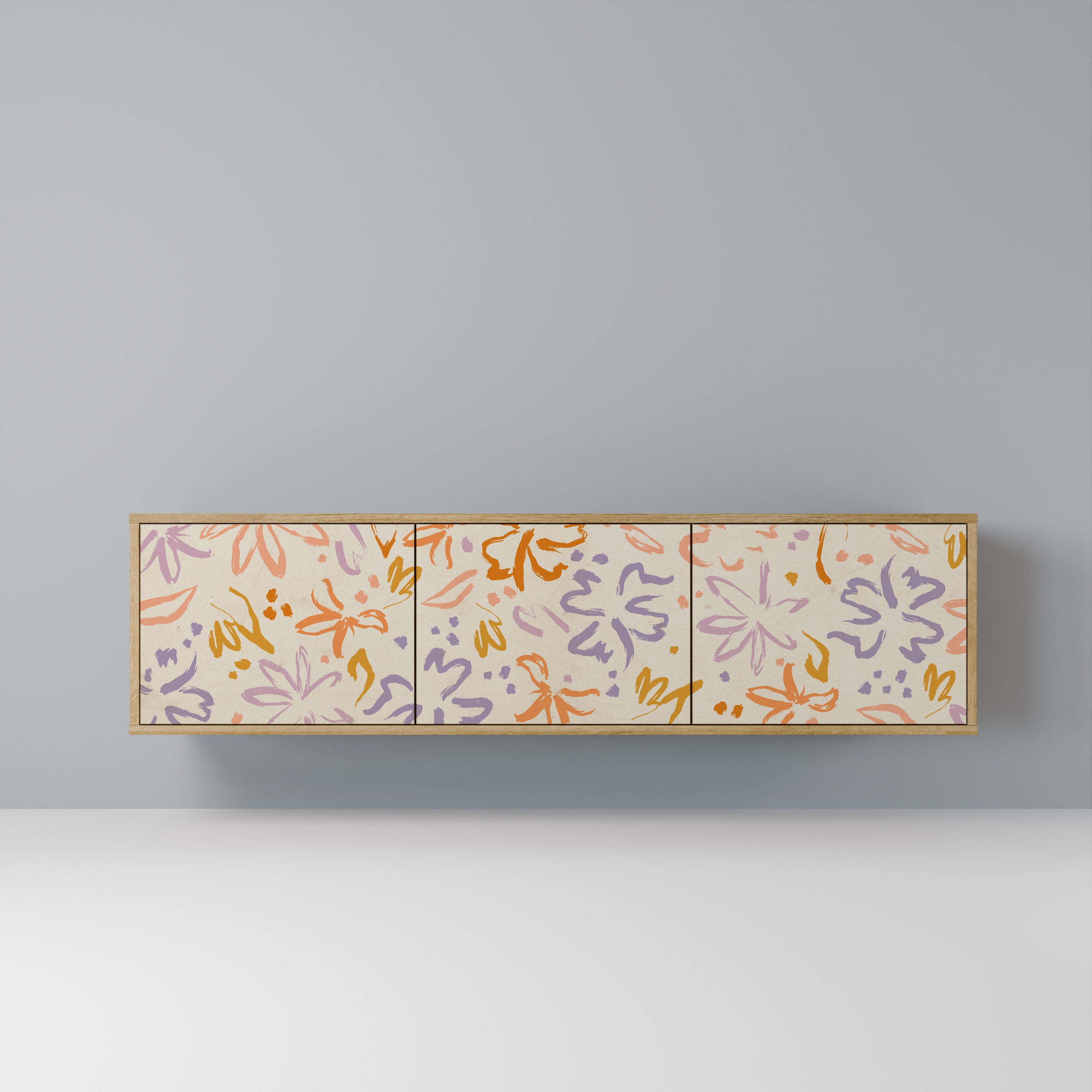 Mueble de TV de 3 puertas SPRING WHIMSY con efecto roble
