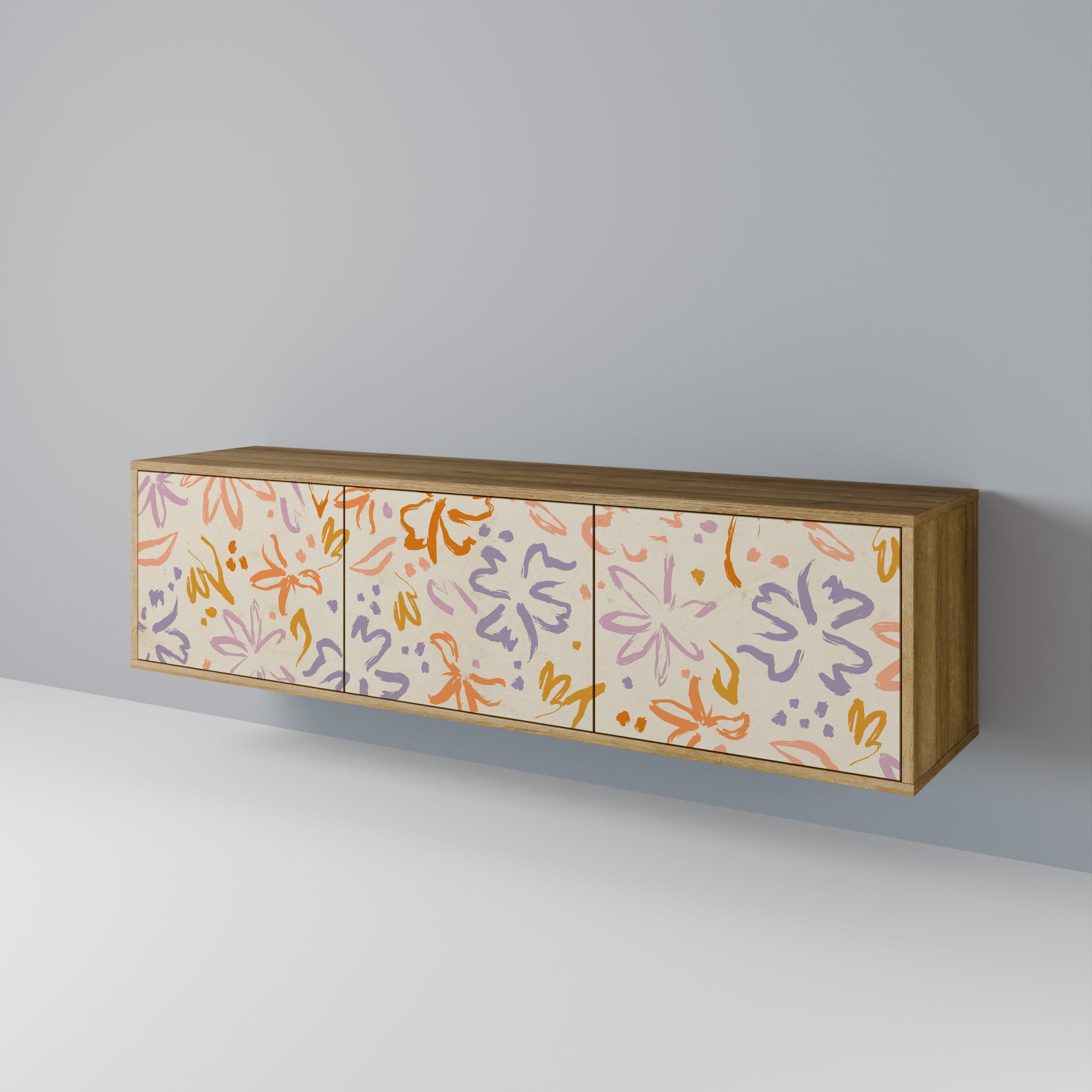 Mueble de TV de 3 puertas SPRING WHIMSY con efecto roble