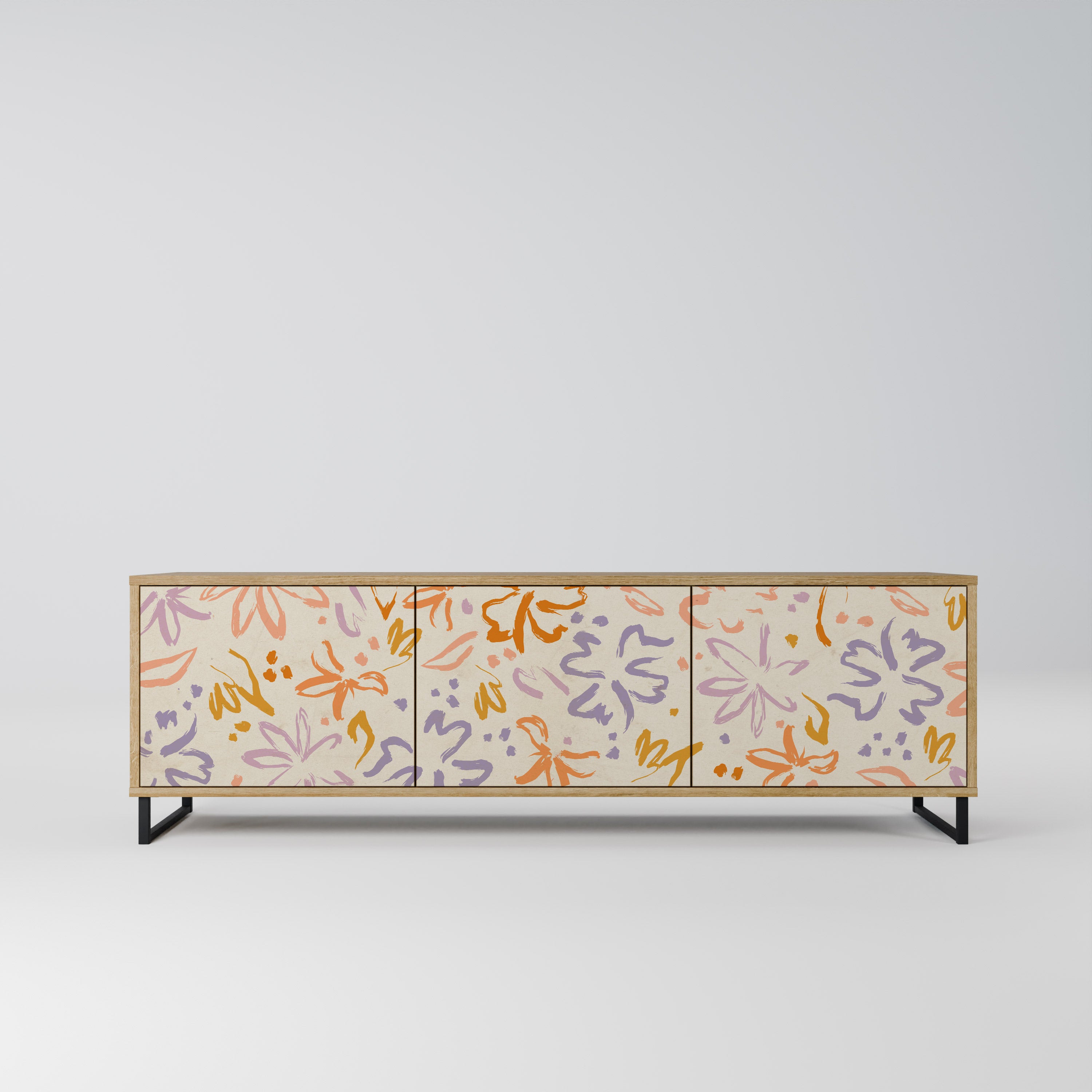 Mueble de TV de 3 puertas SPRING WHIMSY con efecto roble
