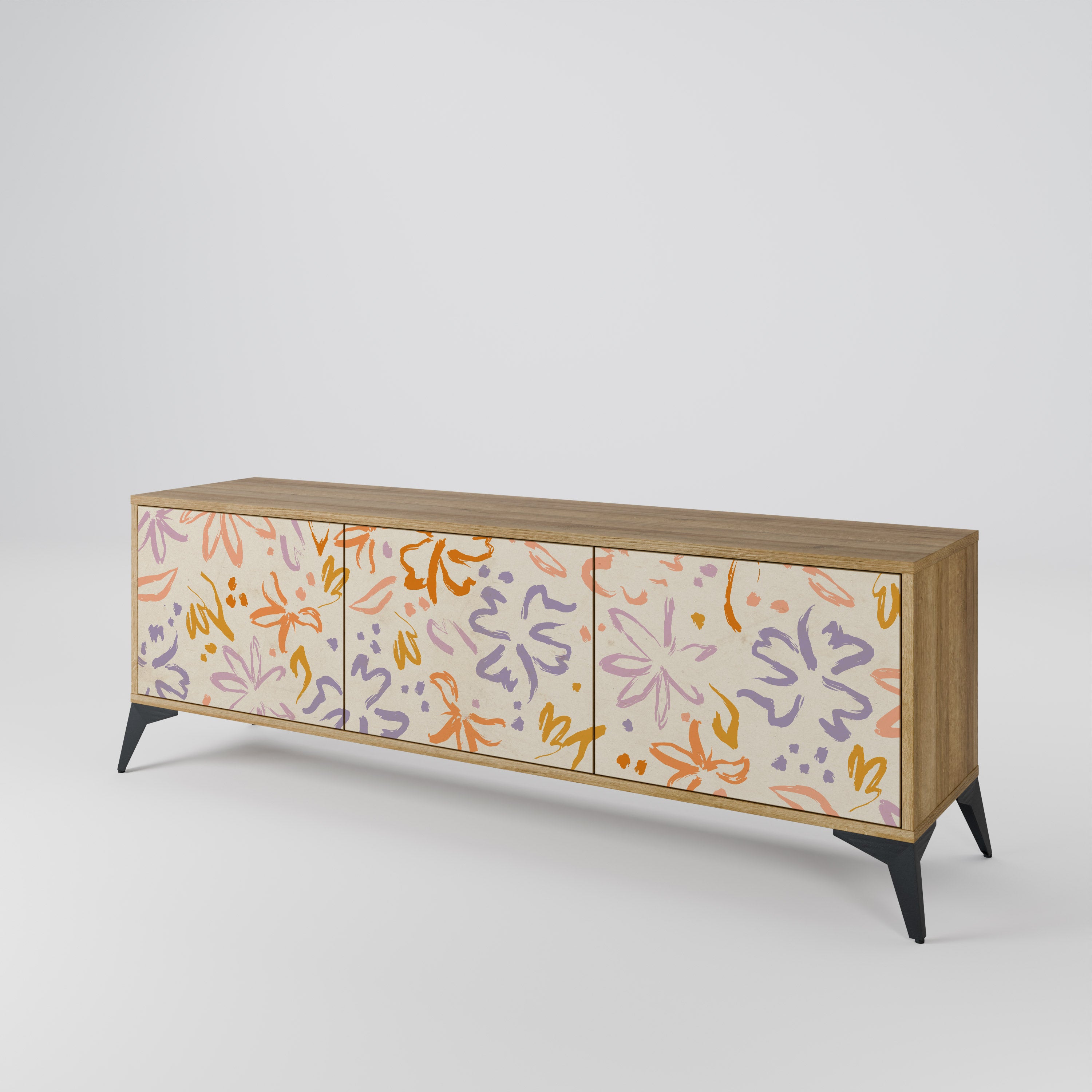 Mueble de TV de 3 puertas SPRING WHIMSY con efecto roble