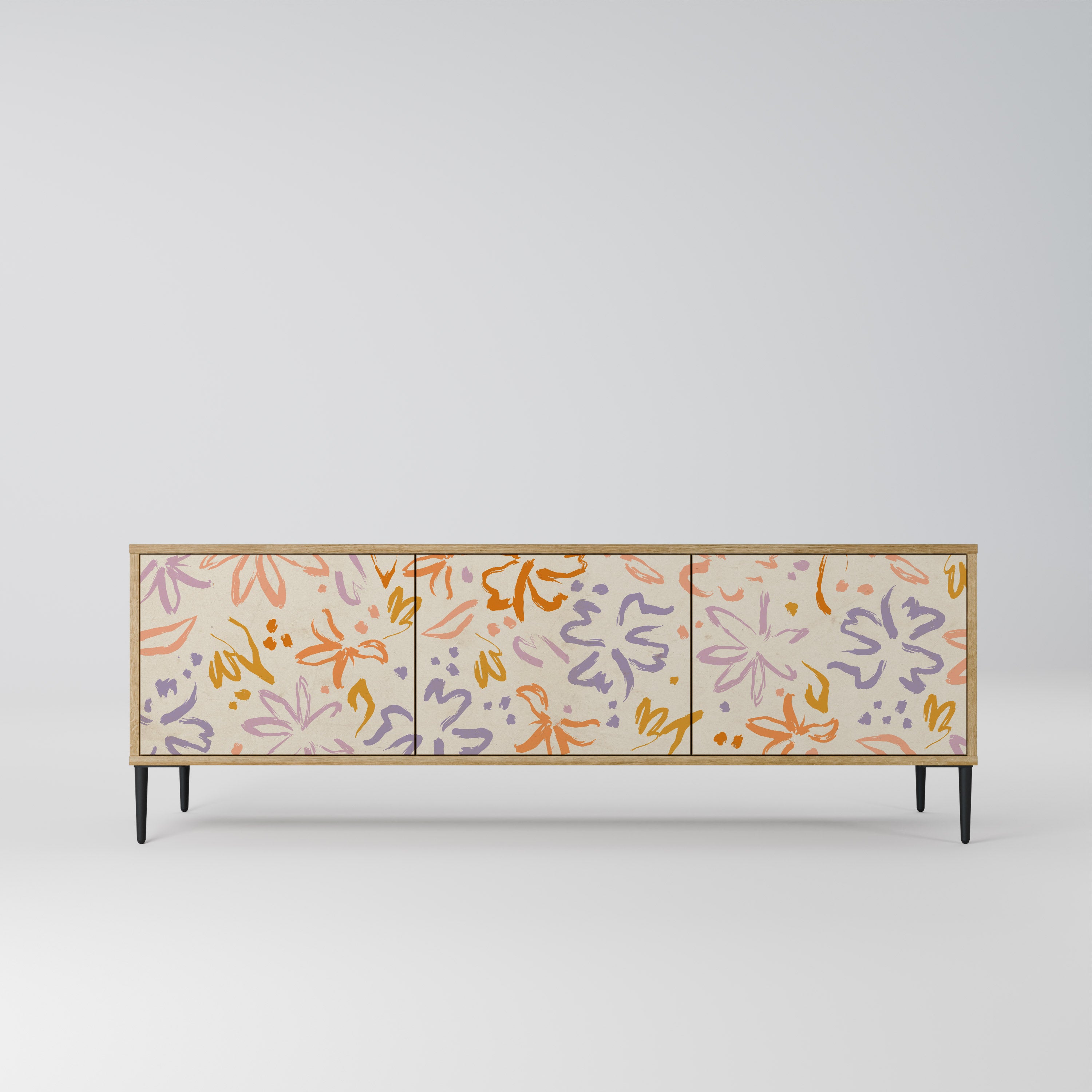 Mueble de TV de 3 puertas SPRING WHIMSY con efecto roble