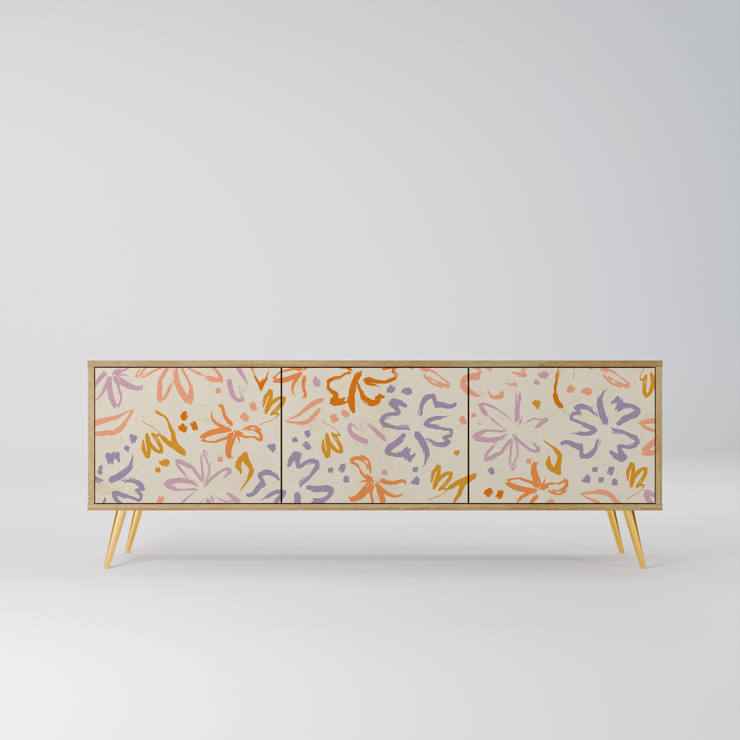 Mueble de TV de 3 puertas SPRING WHIMSY con efecto roble