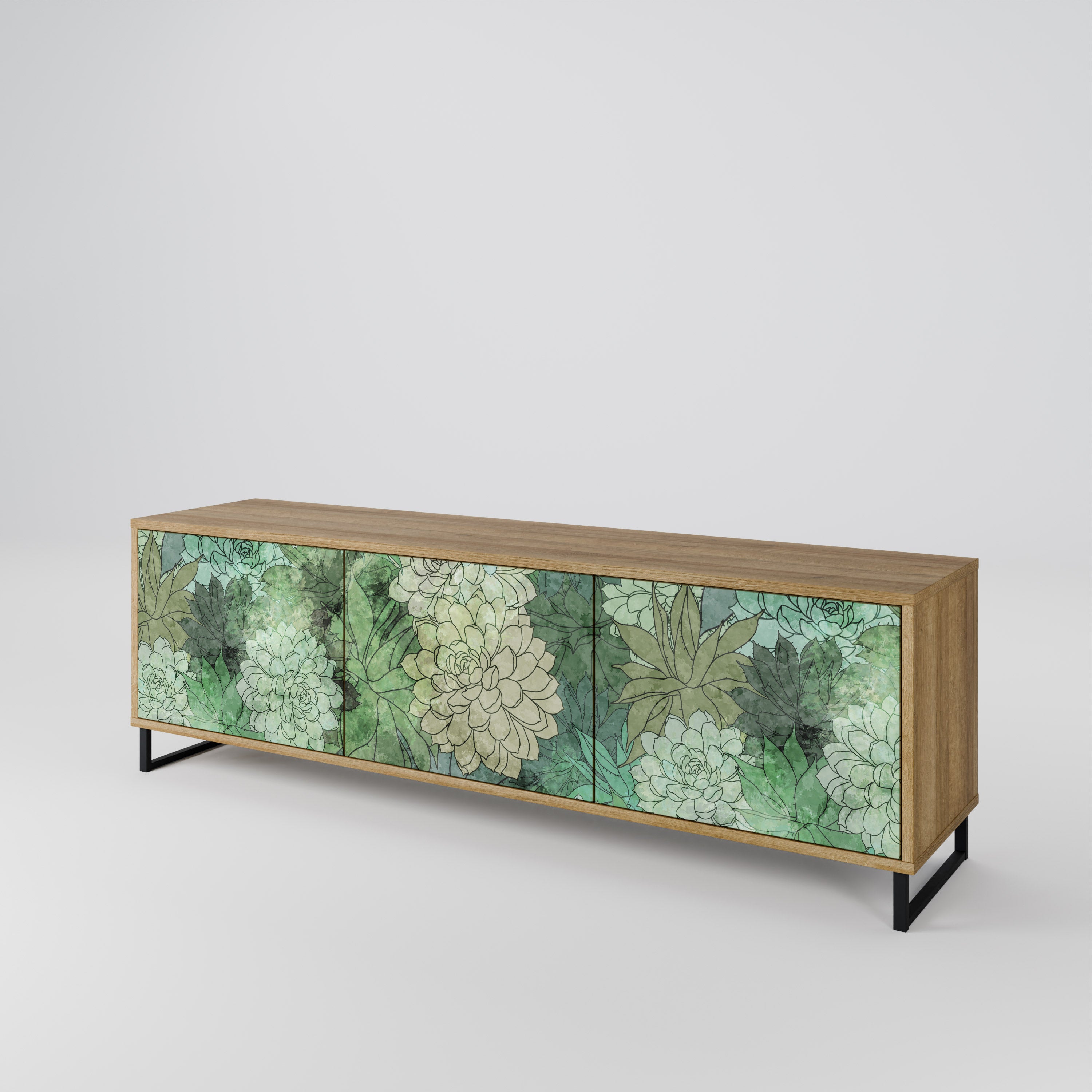 Mueble de TV de 3 puertas SUCCULENT CLUSTER con efecto roble