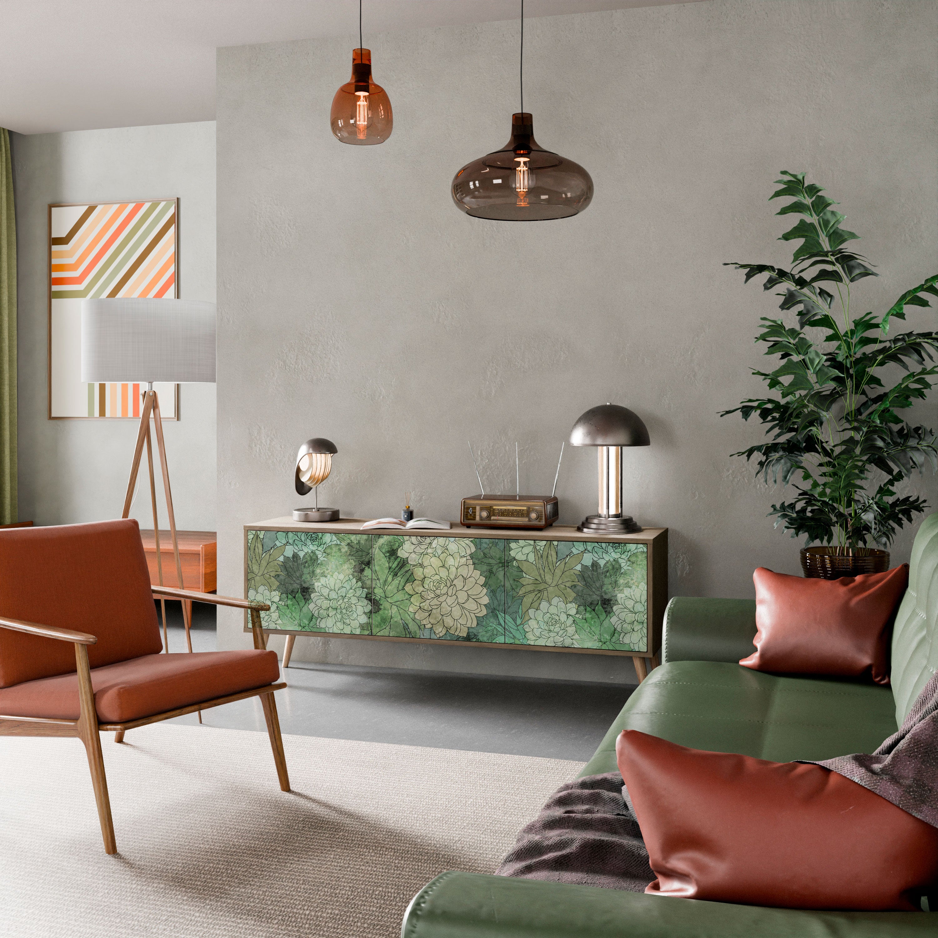 Mueble de TV de 3 puertas SUCCULENT CLUSTER con efecto roble