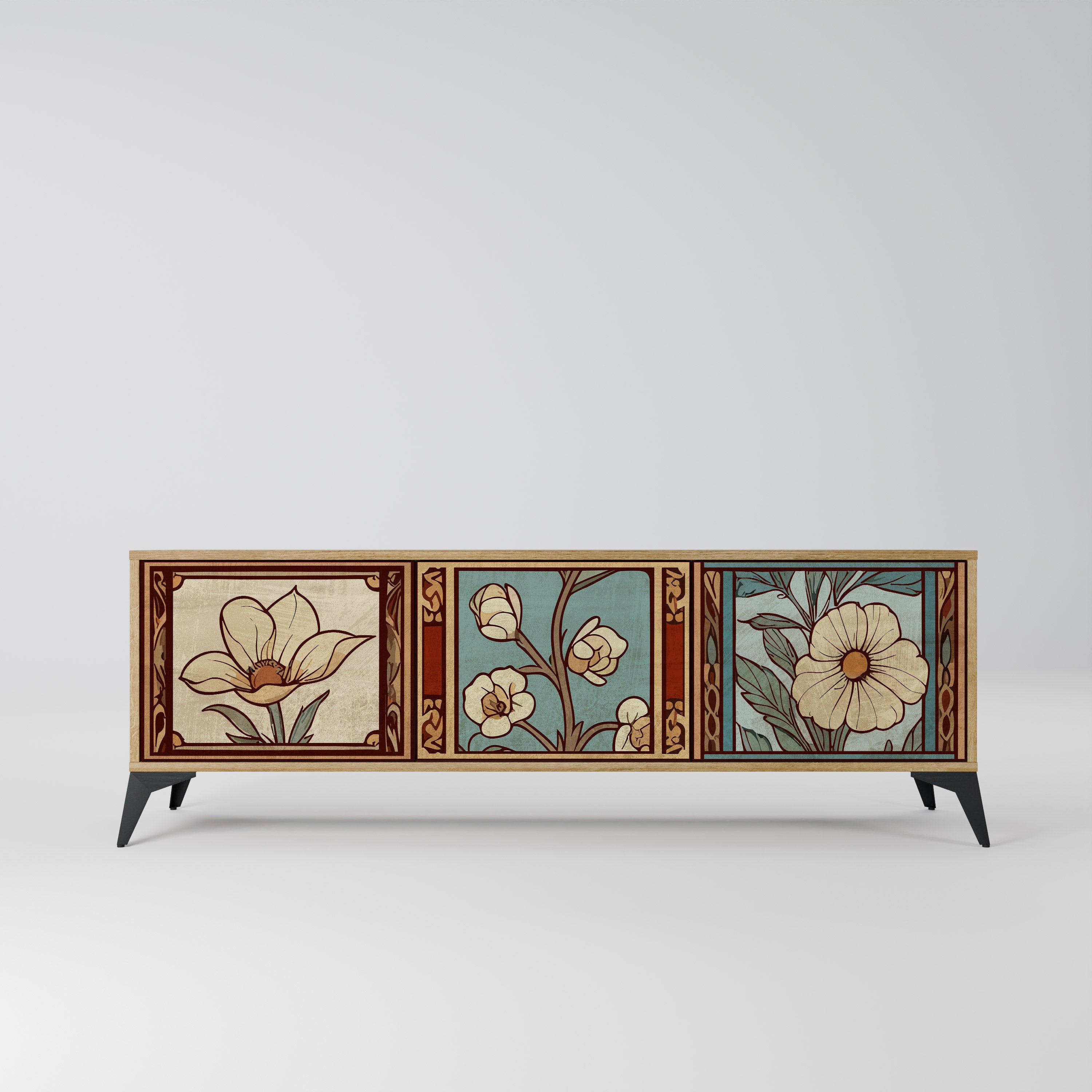 Mueble de TV TIMELESS FLORA de 3 puertas con efecto roble