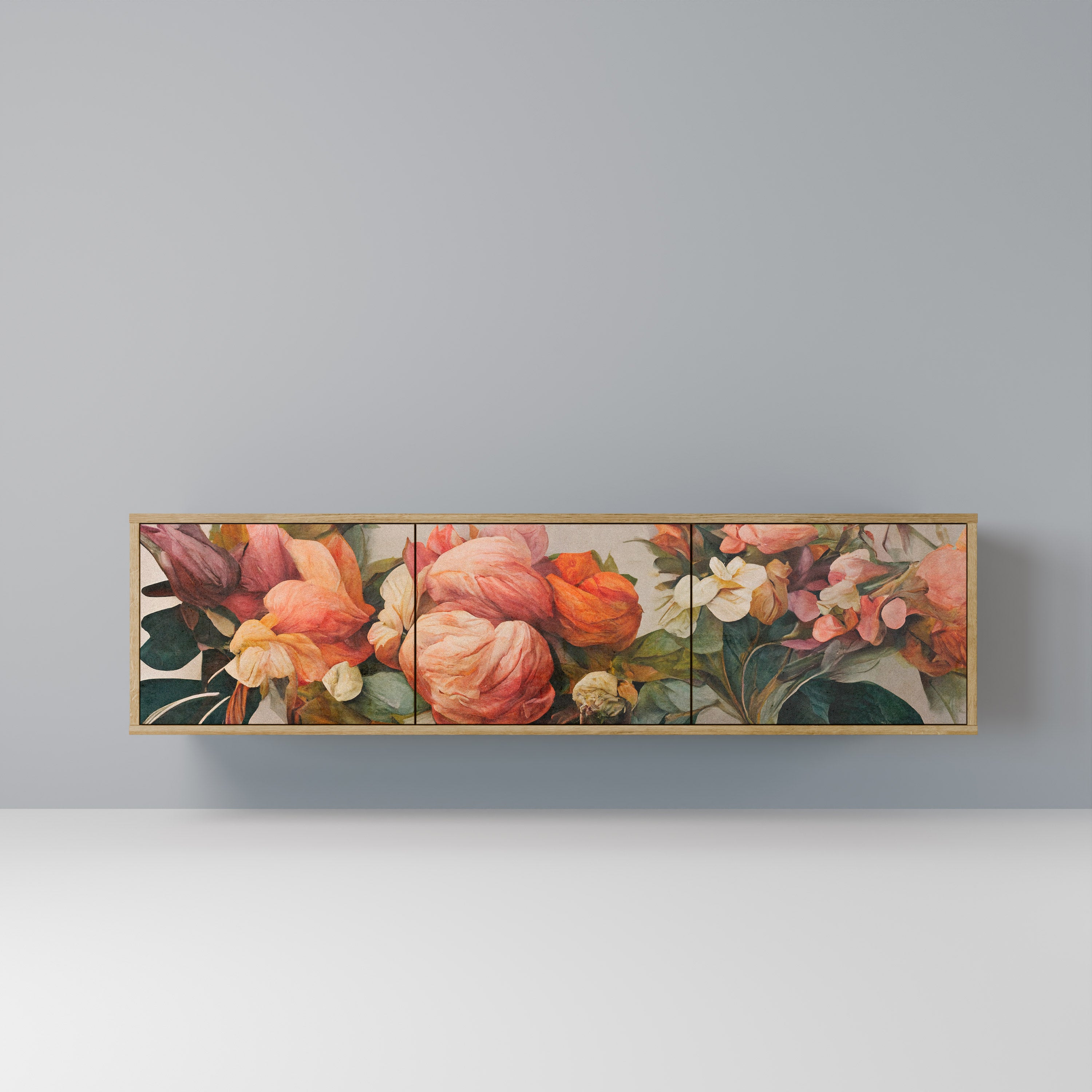 Mueble de TV de 3 puertas STYLISH BEAUTY con efecto roble