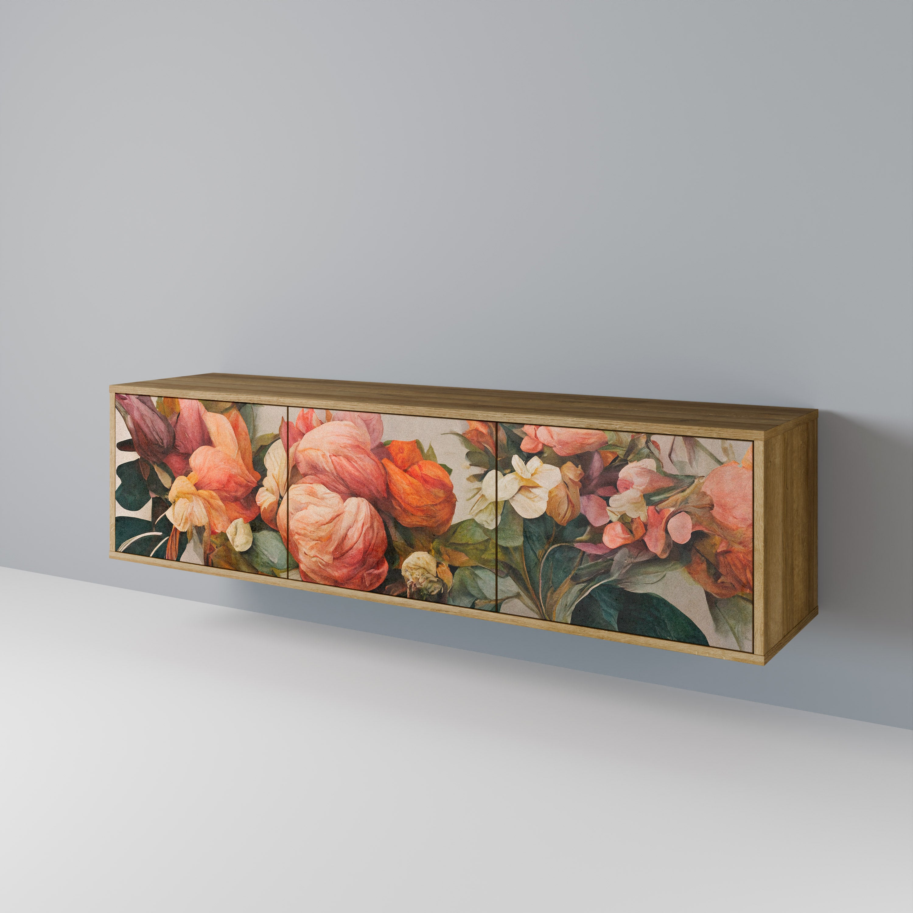 Mueble de TV de 3 puertas STYLISH BEAUTY con efecto roble