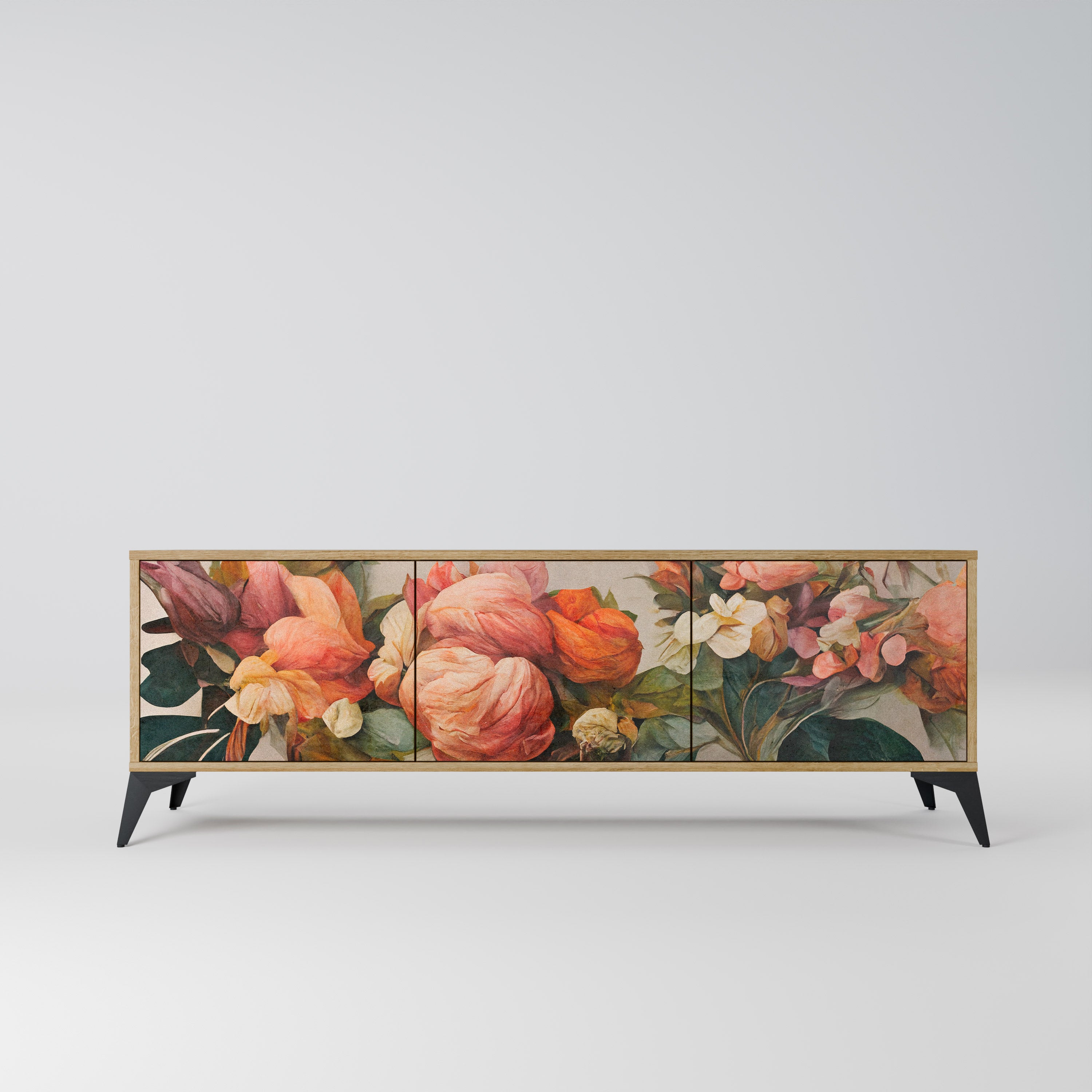 Mueble de TV de 3 puertas STYLISH BEAUTY con efecto roble