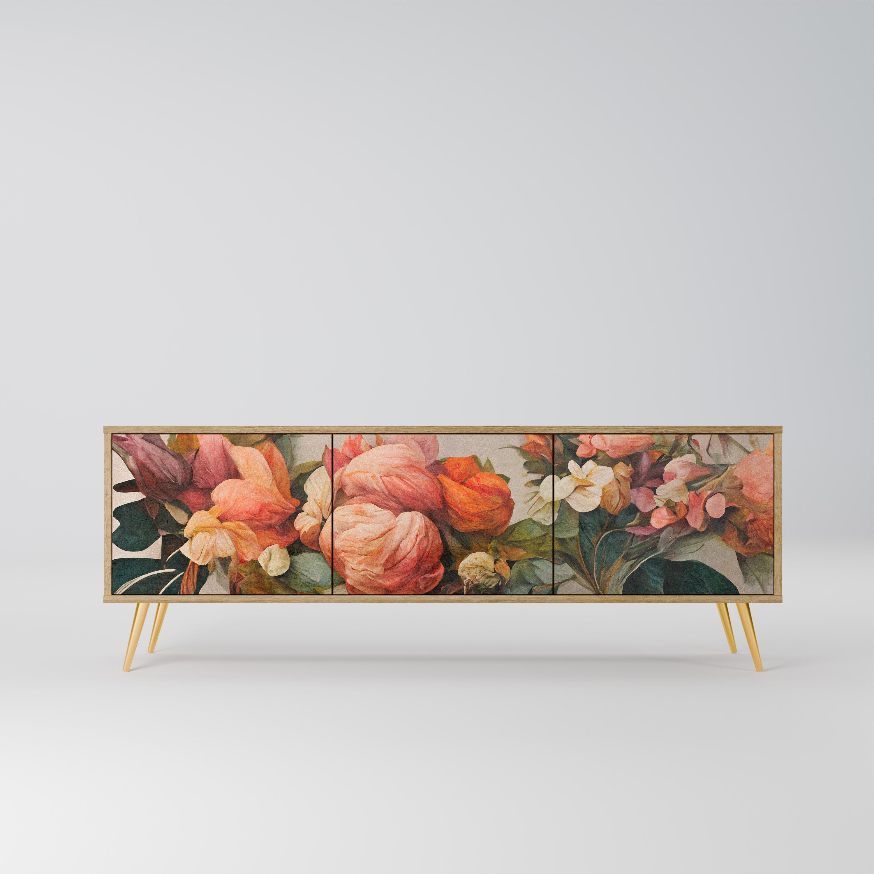 Mueble de TV de 3 puertas STYLISH BEAUTY con efecto roble