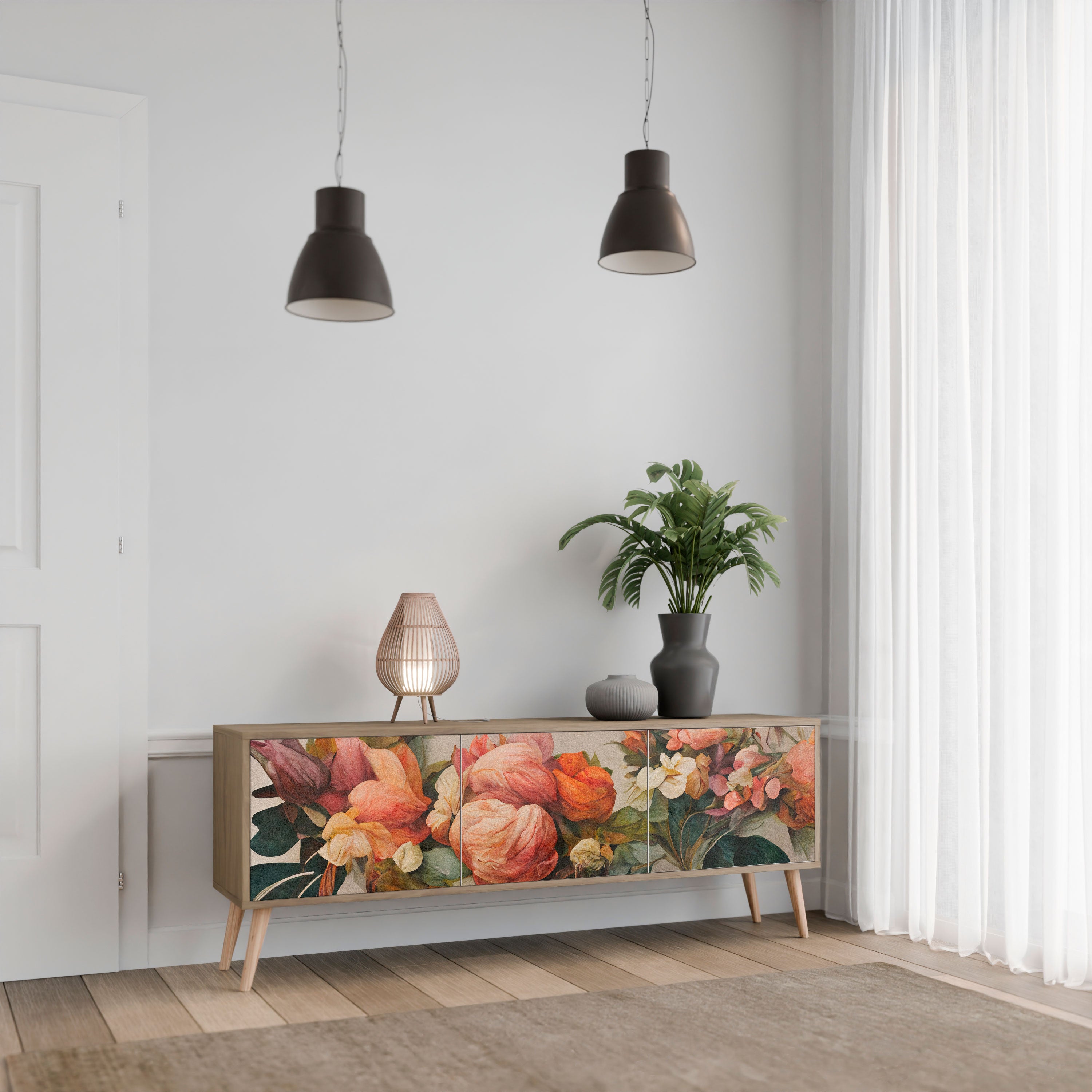 Mueble de TV de 3 puertas STYLISH BEAUTY con efecto roble