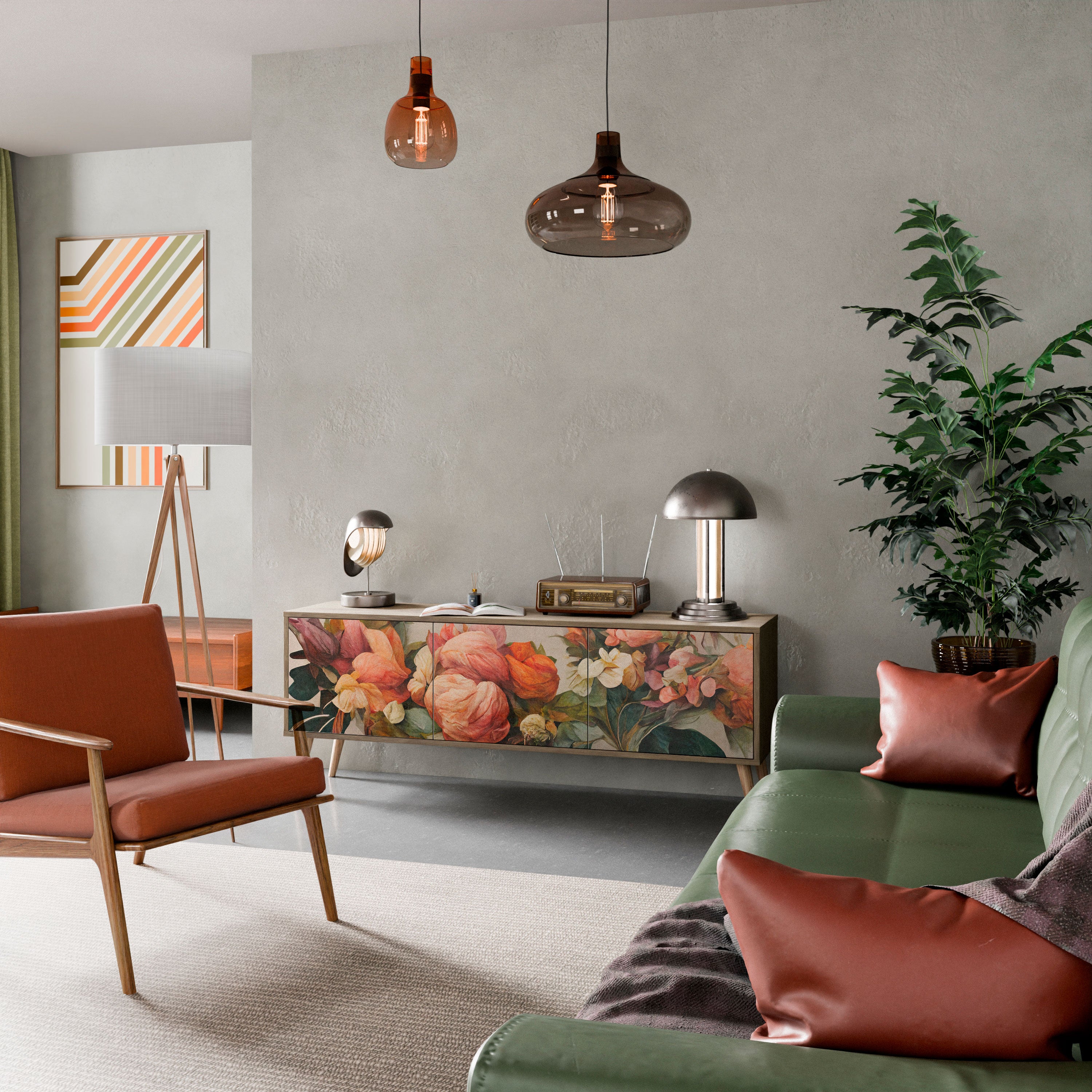 Mueble de TV de 3 puertas STYLISH BEAUTY con efecto roble