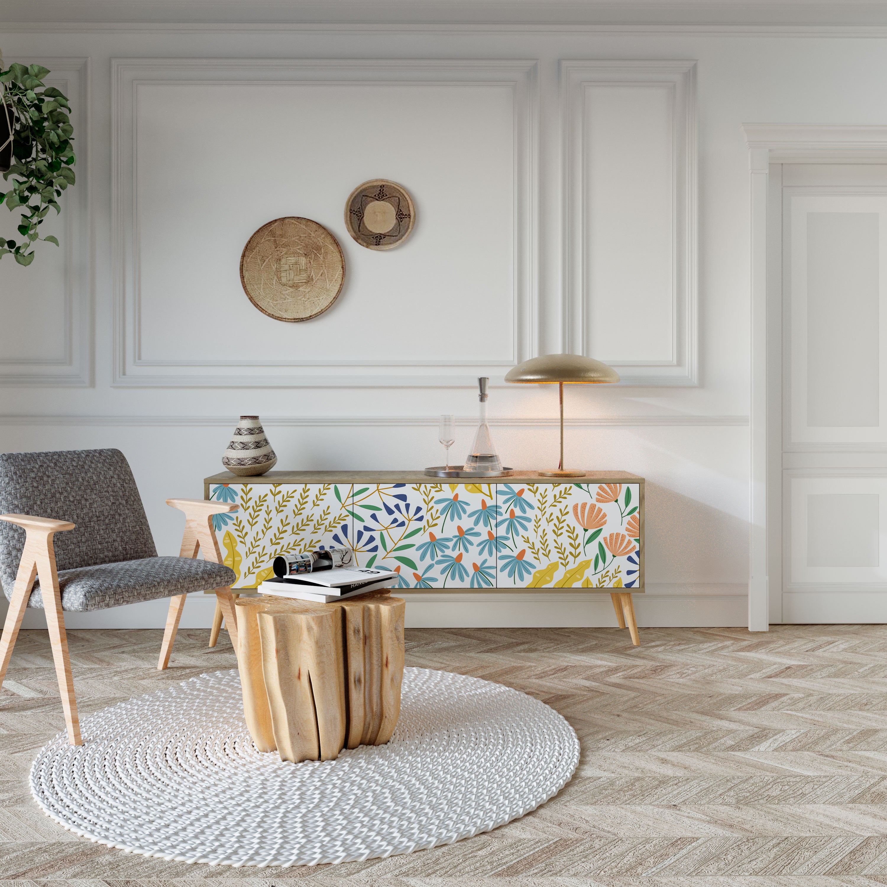 Mueble de TV de 3 puertas HELLO SPRING con efecto roble