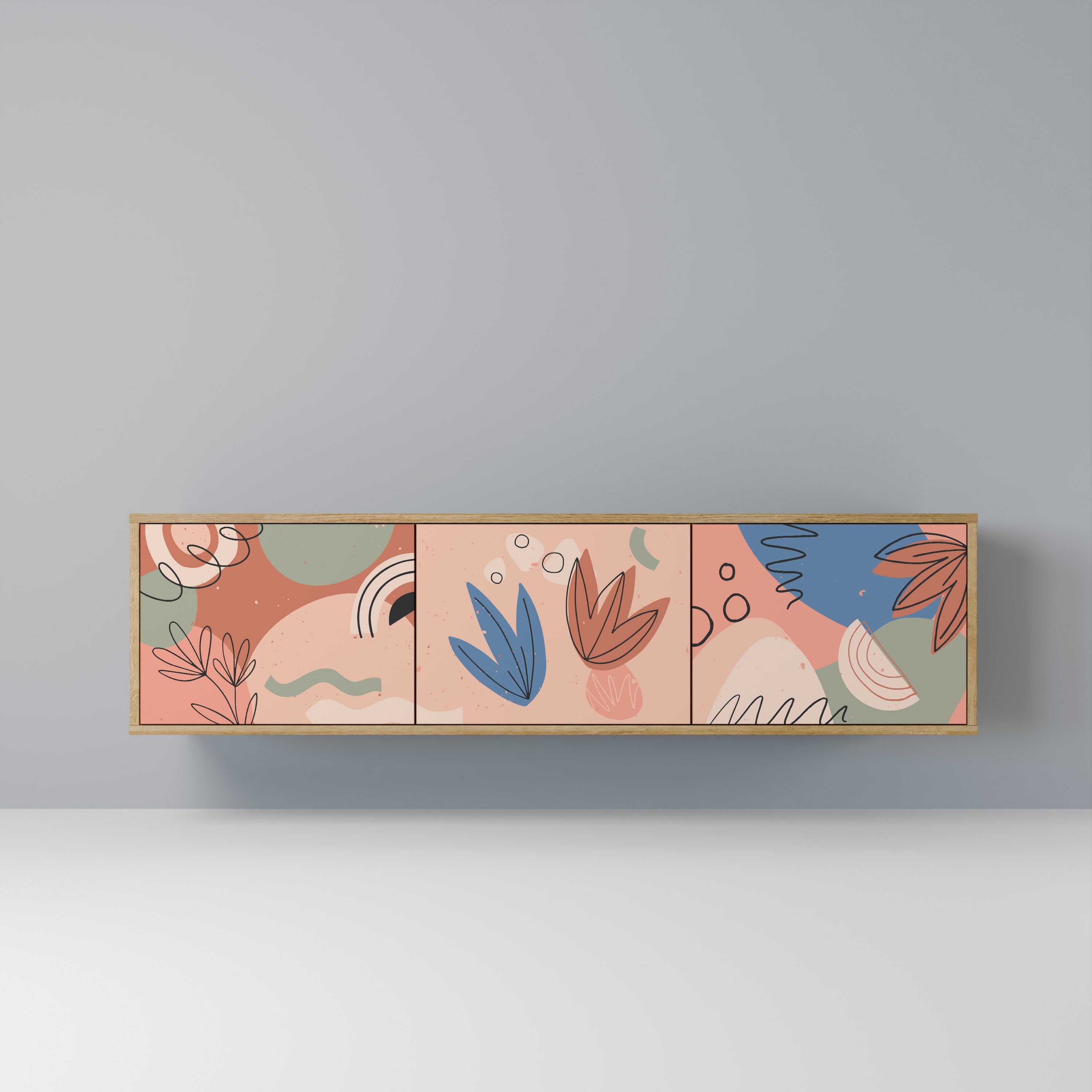 Mueble de TV PASTEL DESTINY de 3 puertas con efecto roble