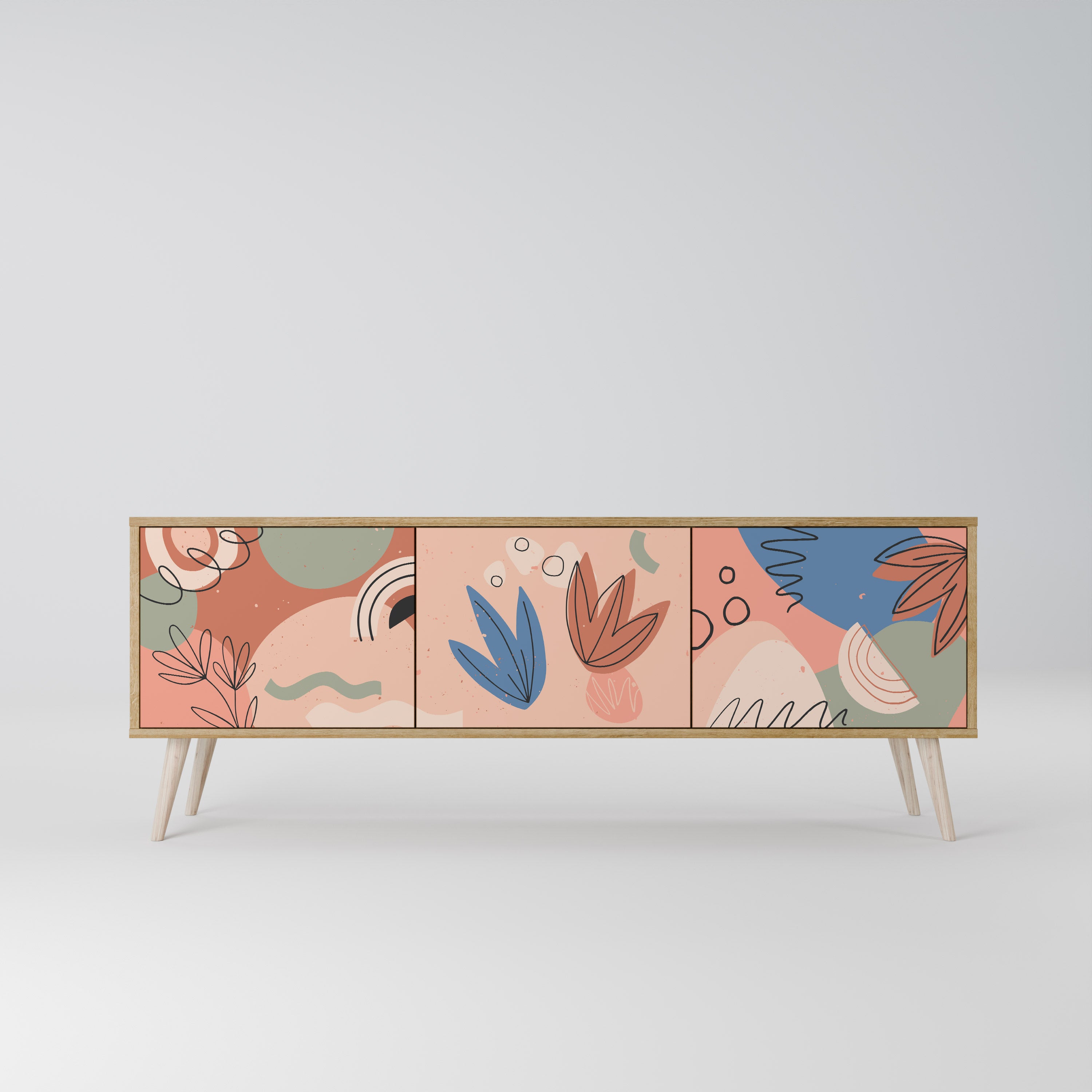 Mueble de TV PASTEL DESTINY de 3 puertas con efecto roble