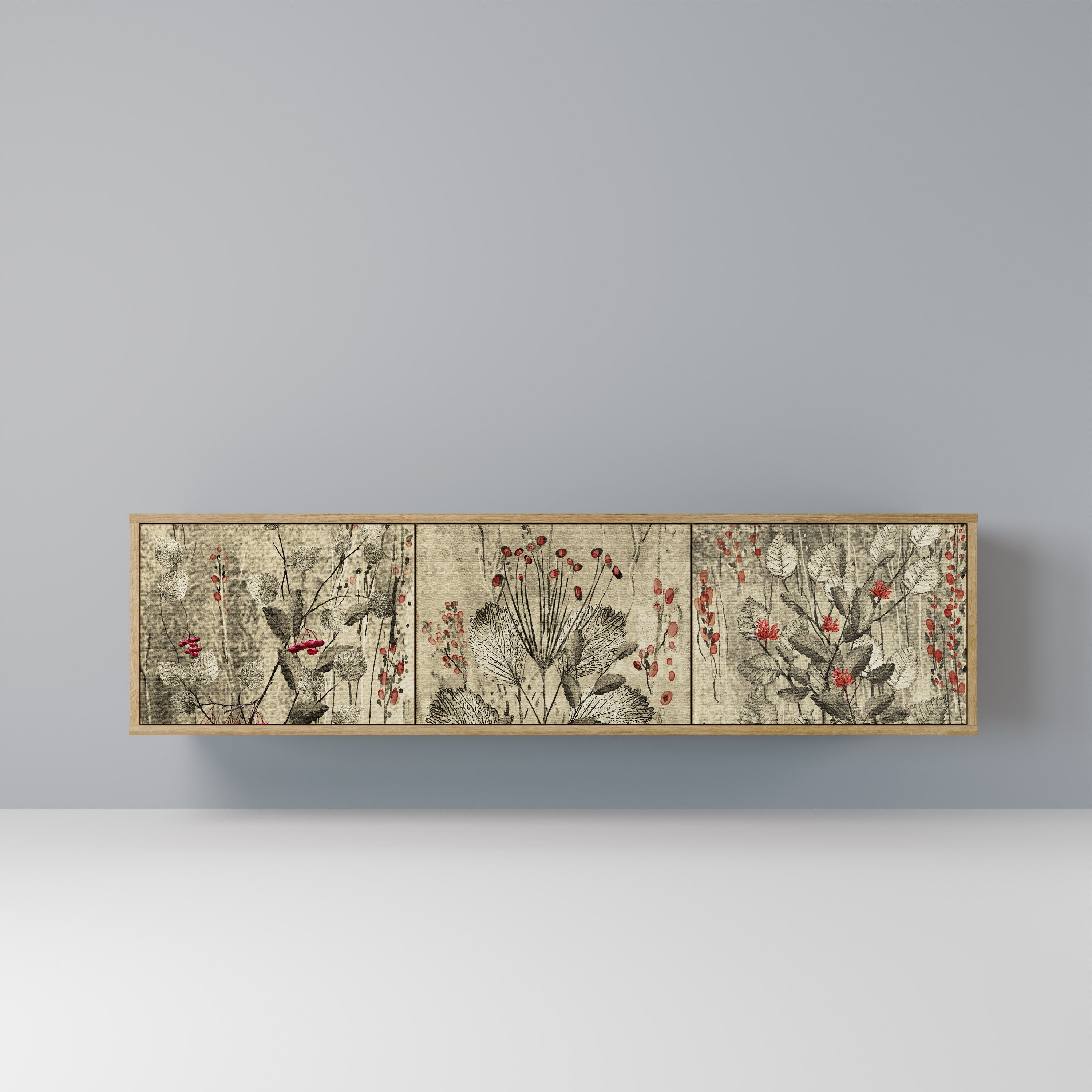 Mueble de TV de 3 puertas HERBAL GRACE con efecto roble