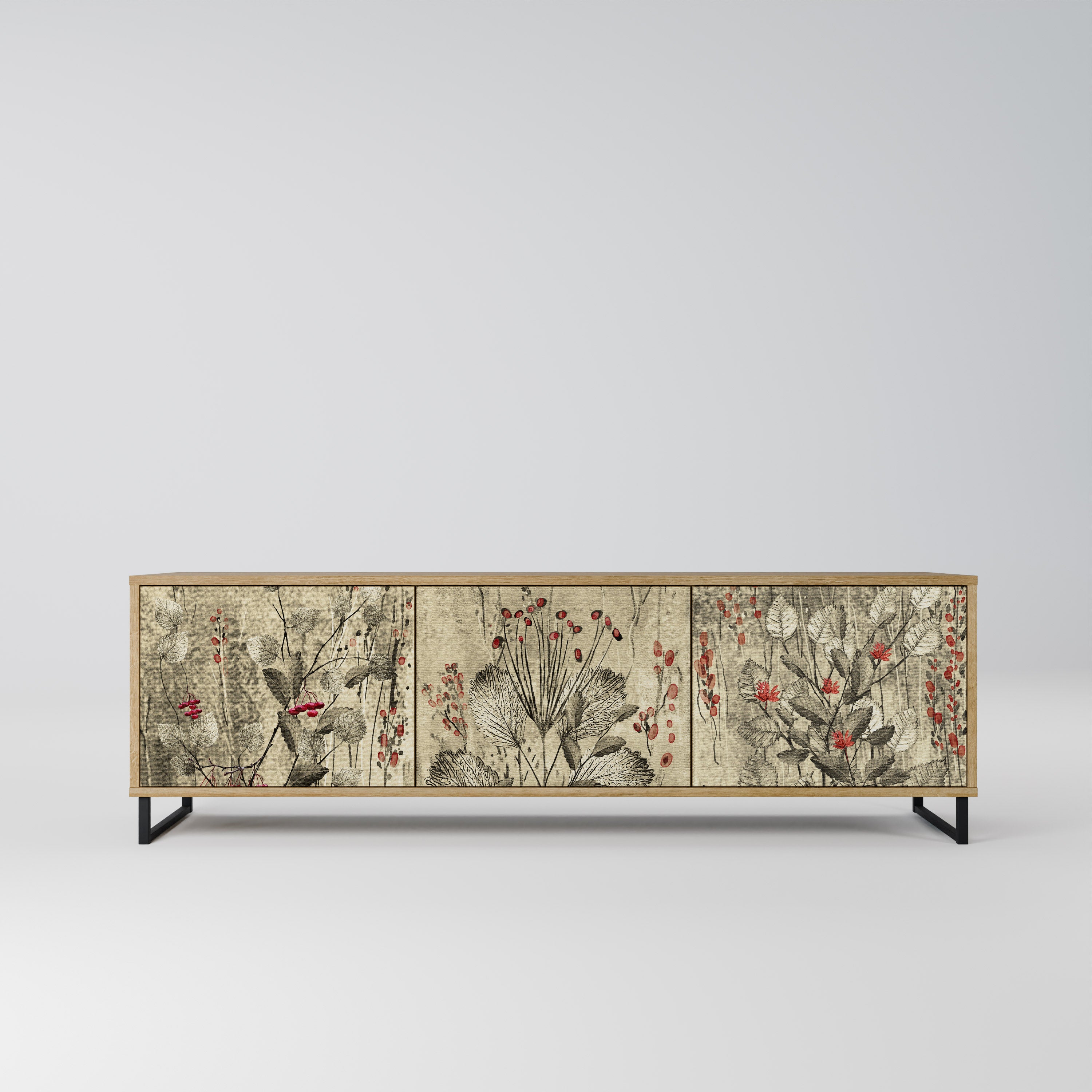 Mueble de TV de 3 puertas HERBAL GRACE con efecto roble