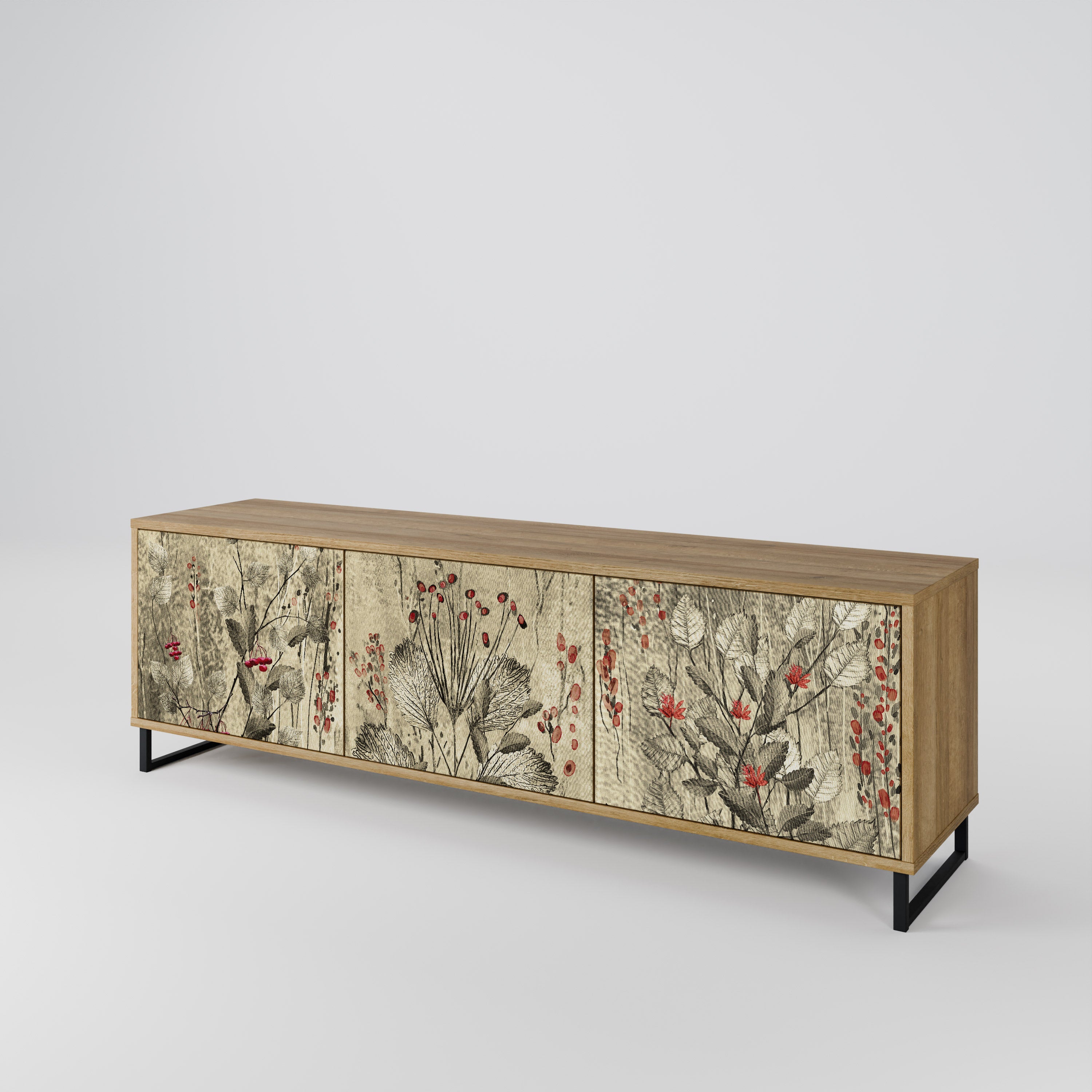 Mueble de TV de 3 puertas HERBAL GRACE con efecto roble