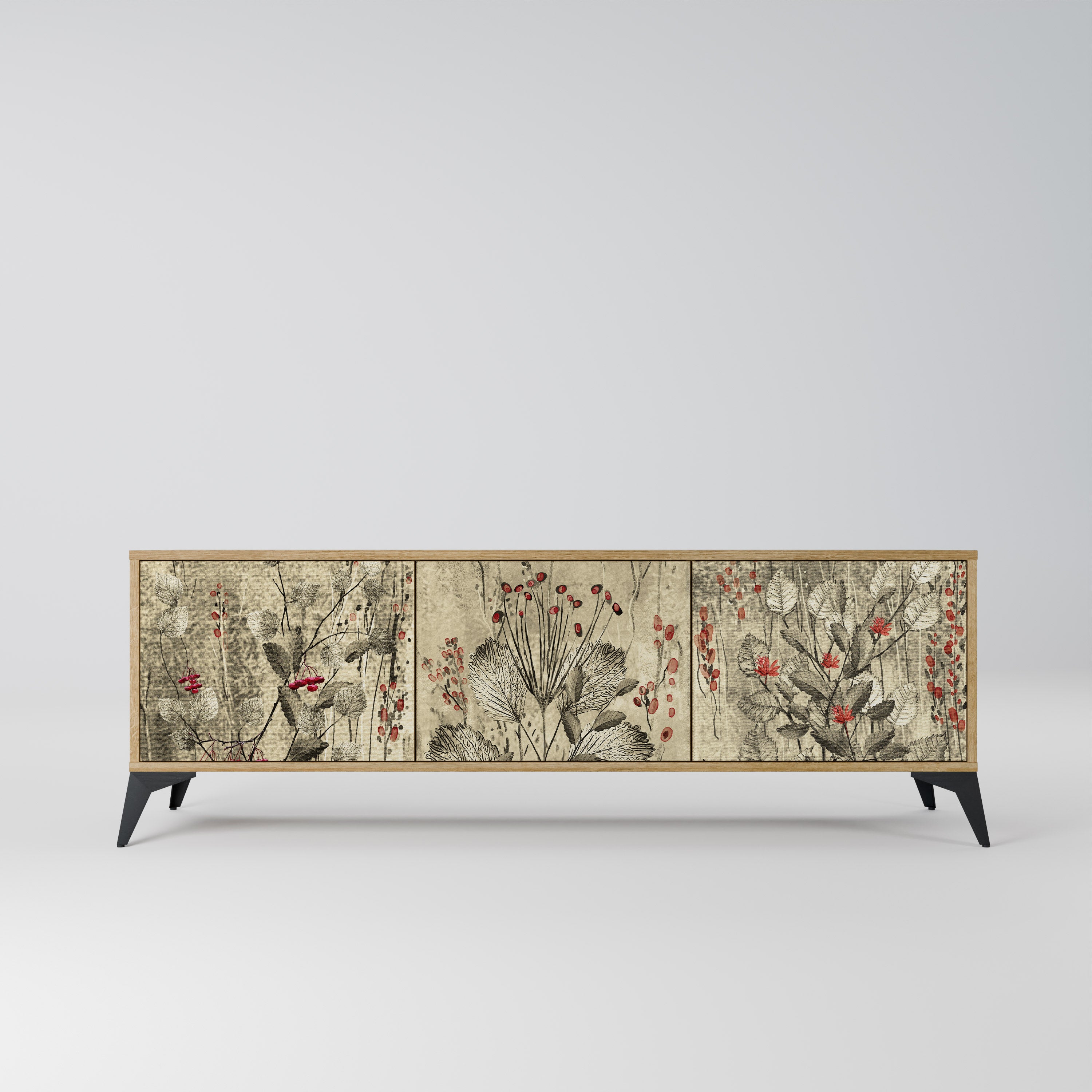 Mueble de TV de 3 puertas HERBAL GRACE con efecto roble