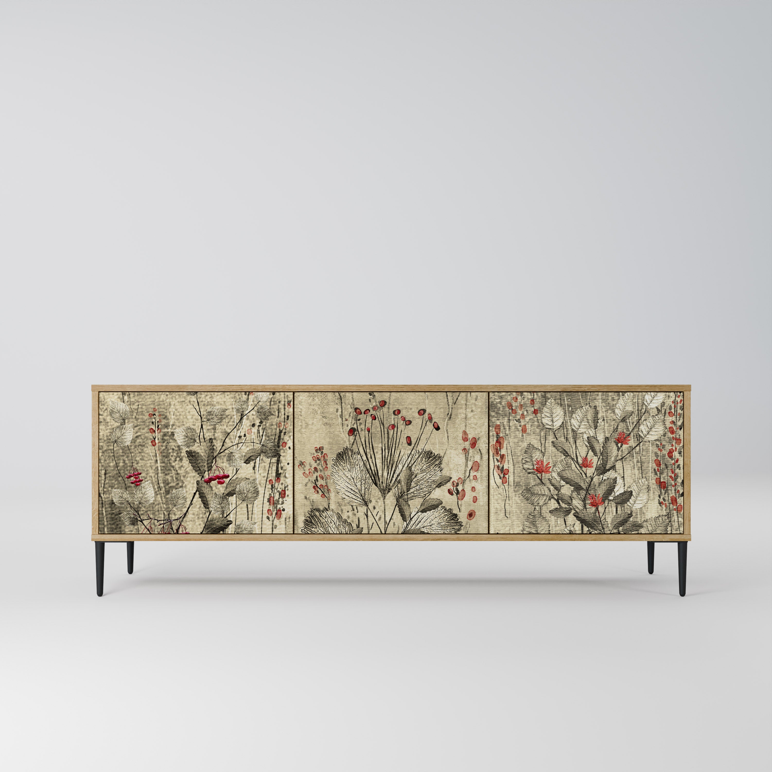 Mueble de TV de 3 puertas HERBAL GRACE con efecto roble
