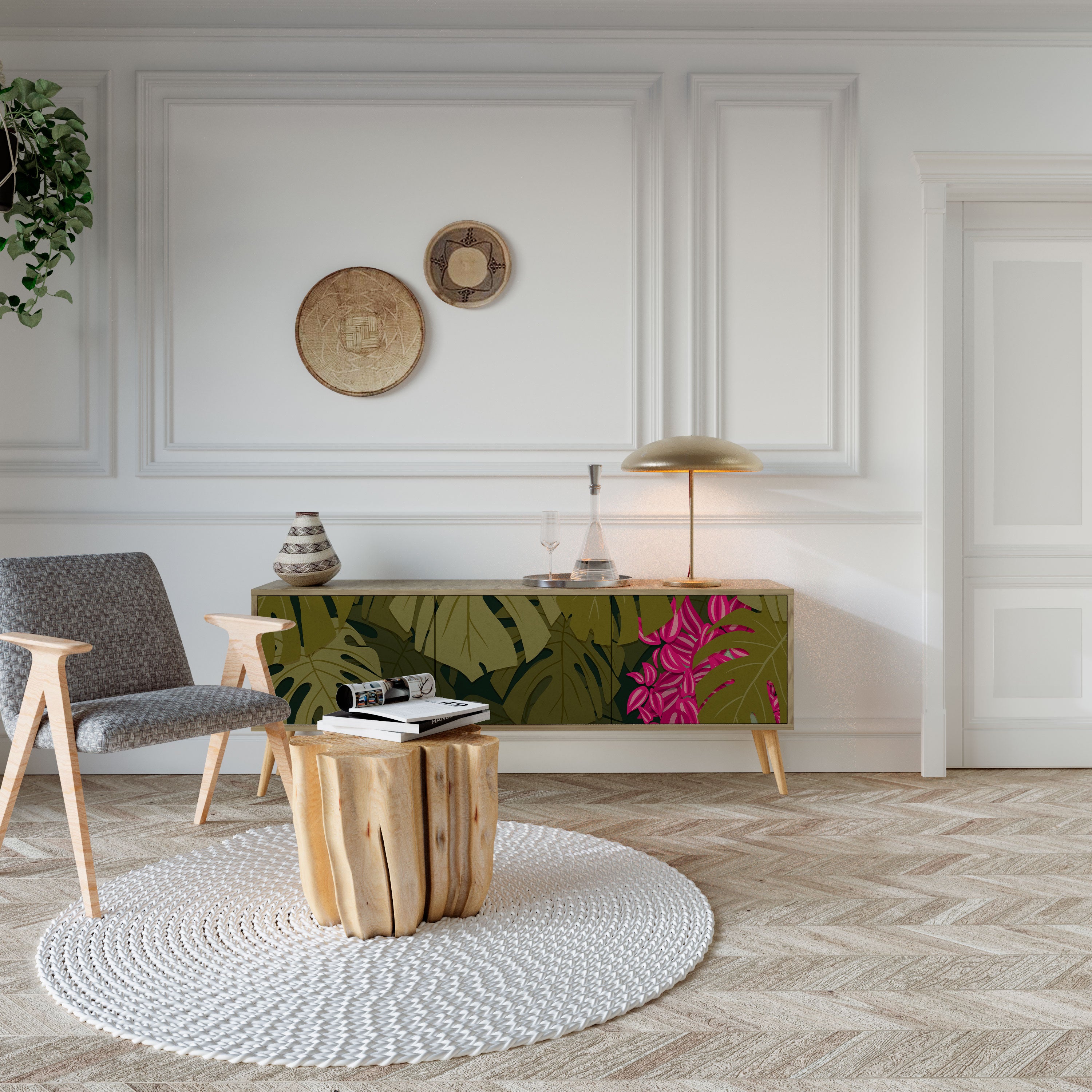 Mueble de TV de 3 puertas TROPICAL BEAUTY con efecto roble