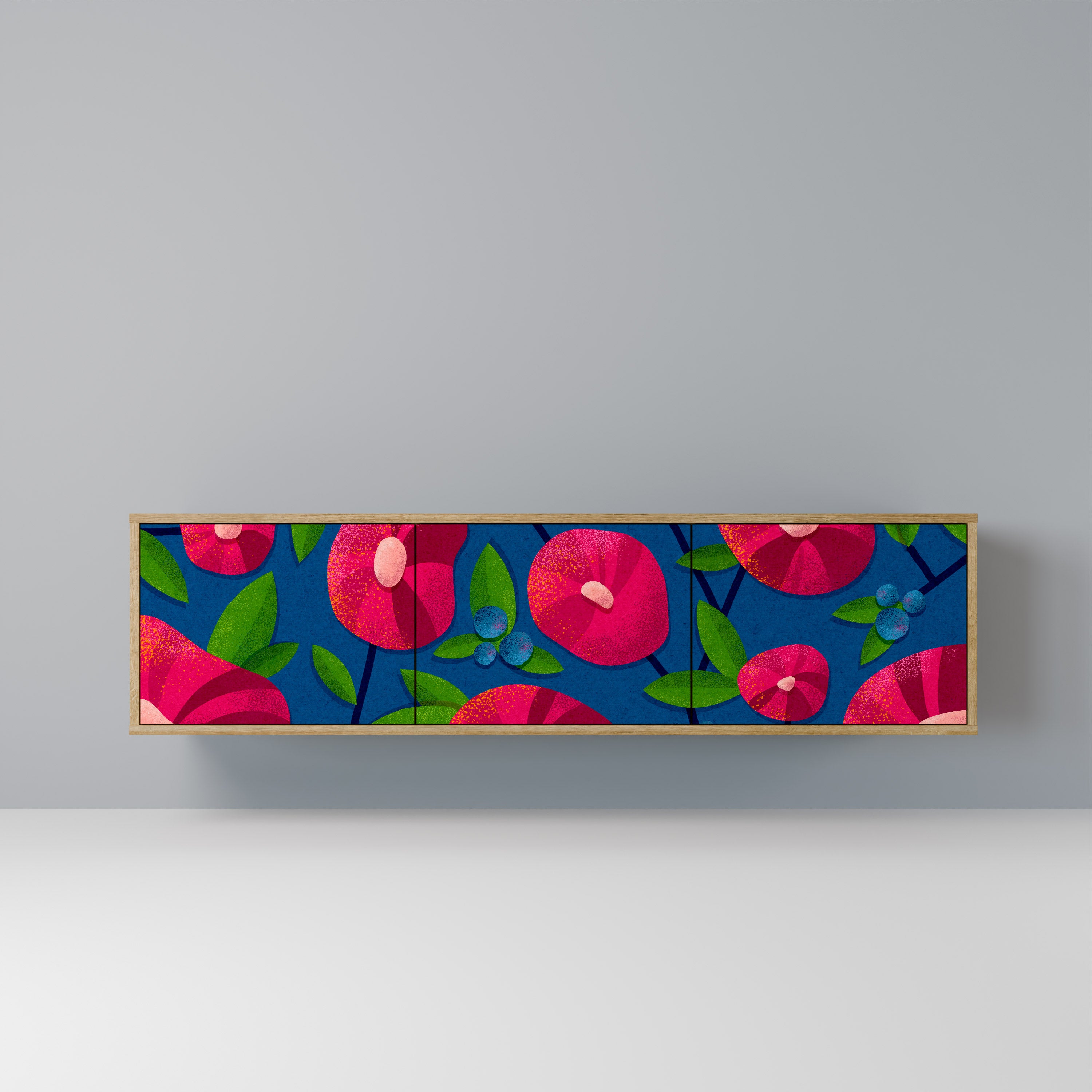 Mueble de TV de 3 puertas SPRING THOUGHTS con efecto roble