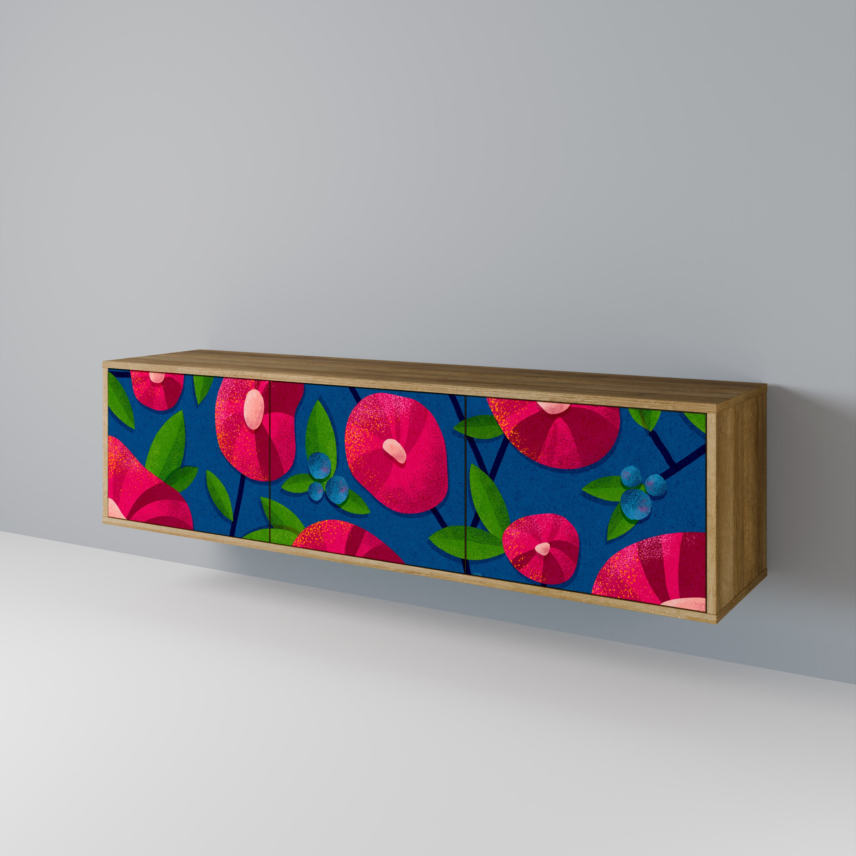 Mueble de TV de 3 puertas SPRING THOUGHTS con efecto roble