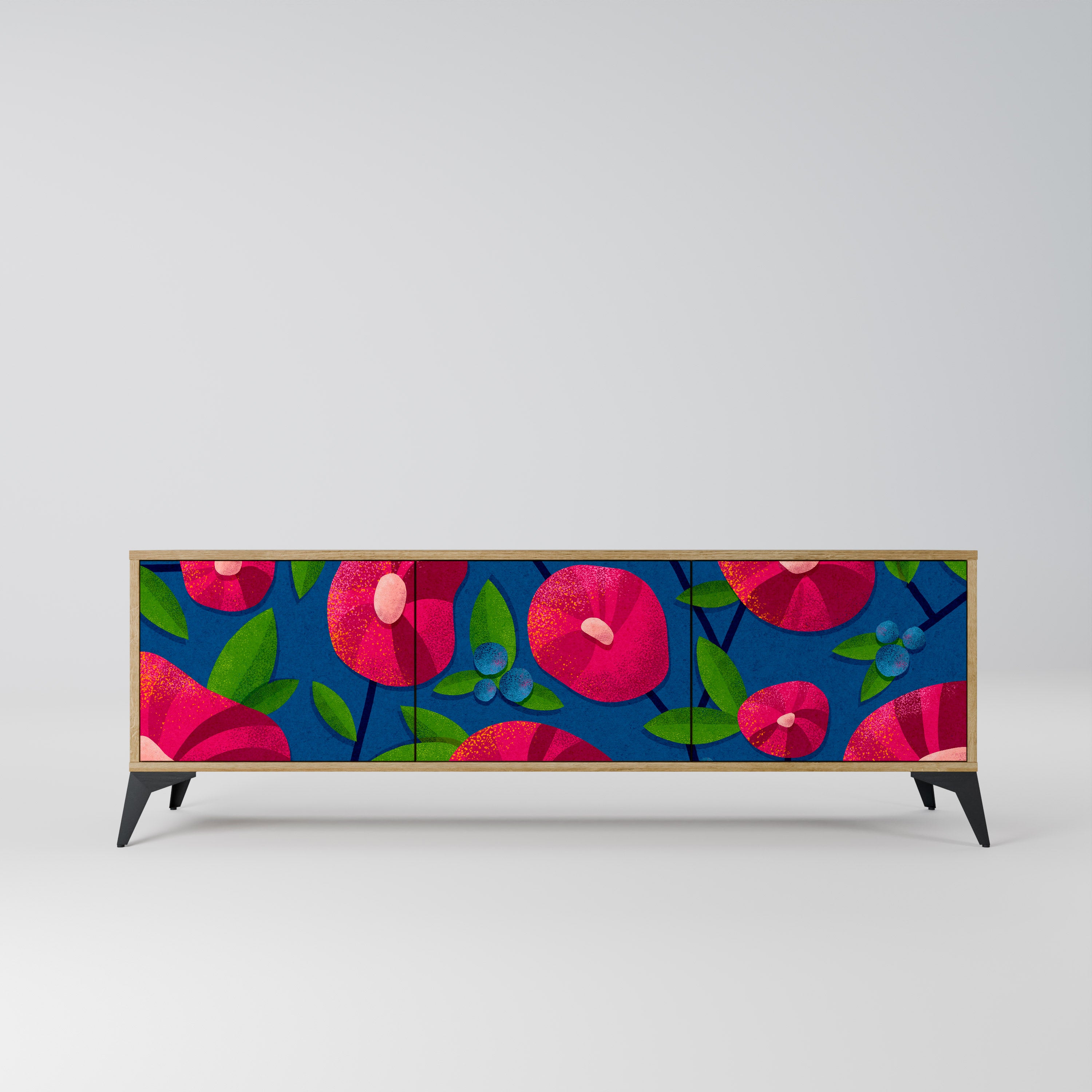 Mueble de TV de 3 puertas SPRING THOUGHTS con efecto roble