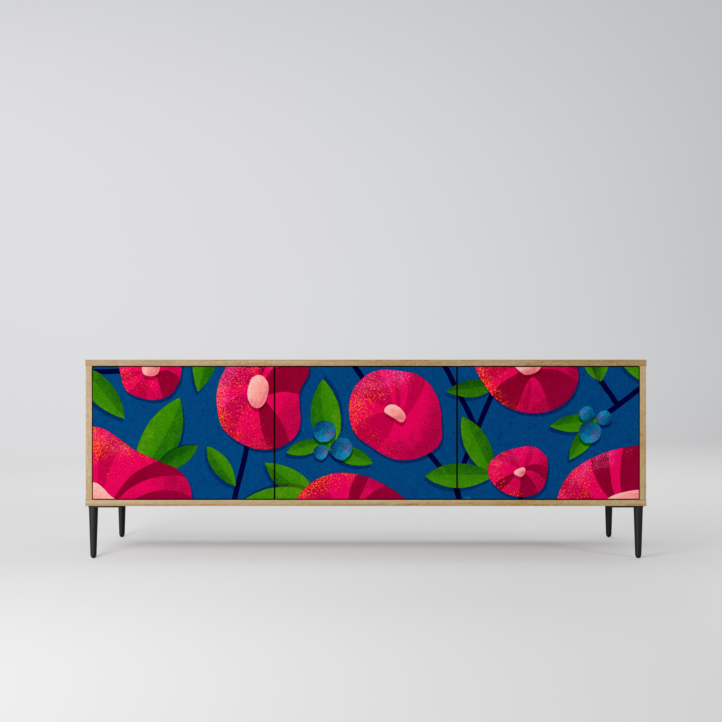 Mueble de TV de 3 puertas SPRING THOUGHTS con efecto roble