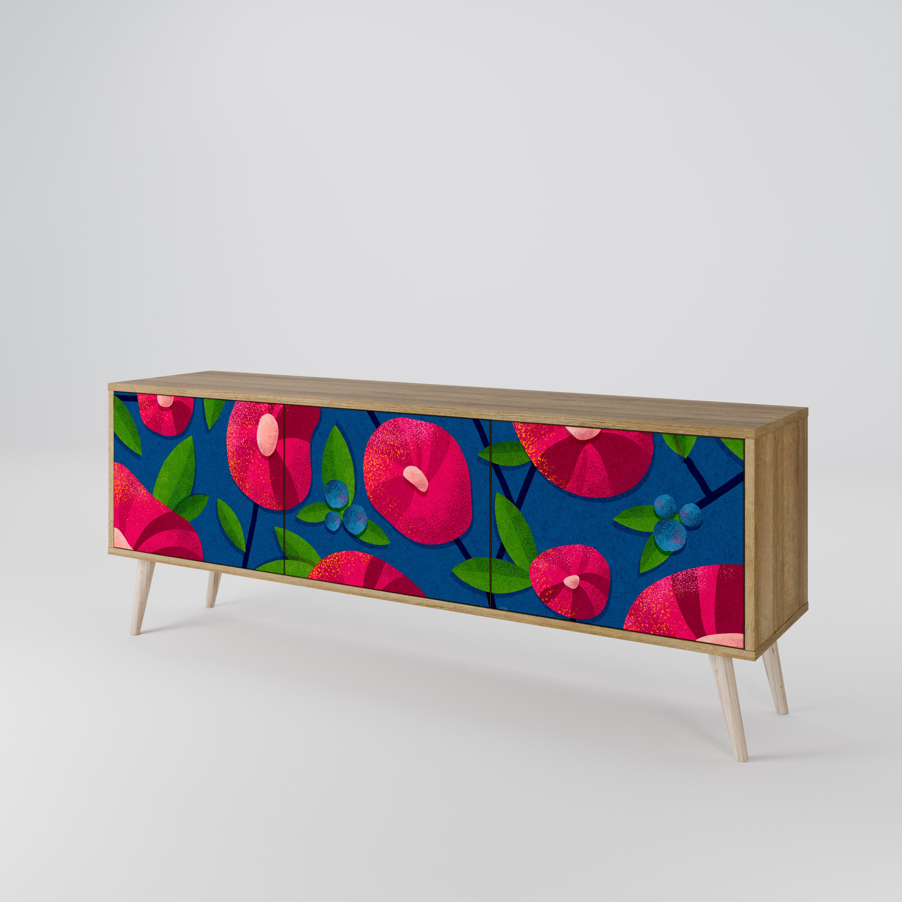 Mueble de TV de 3 puertas SPRING THOUGHTS con efecto roble