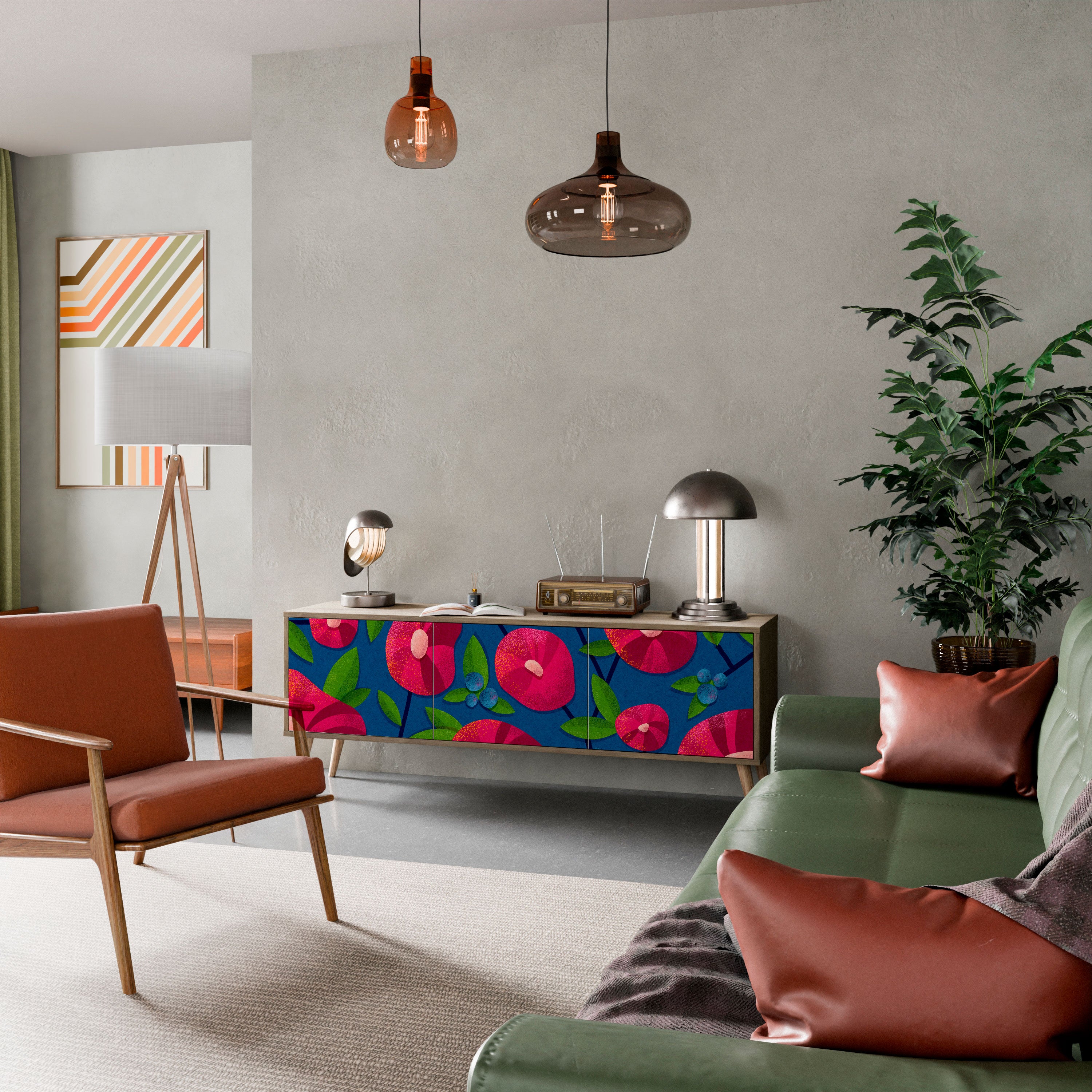 Mueble de TV de 3 puertas SPRING THOUGHTS con efecto roble
