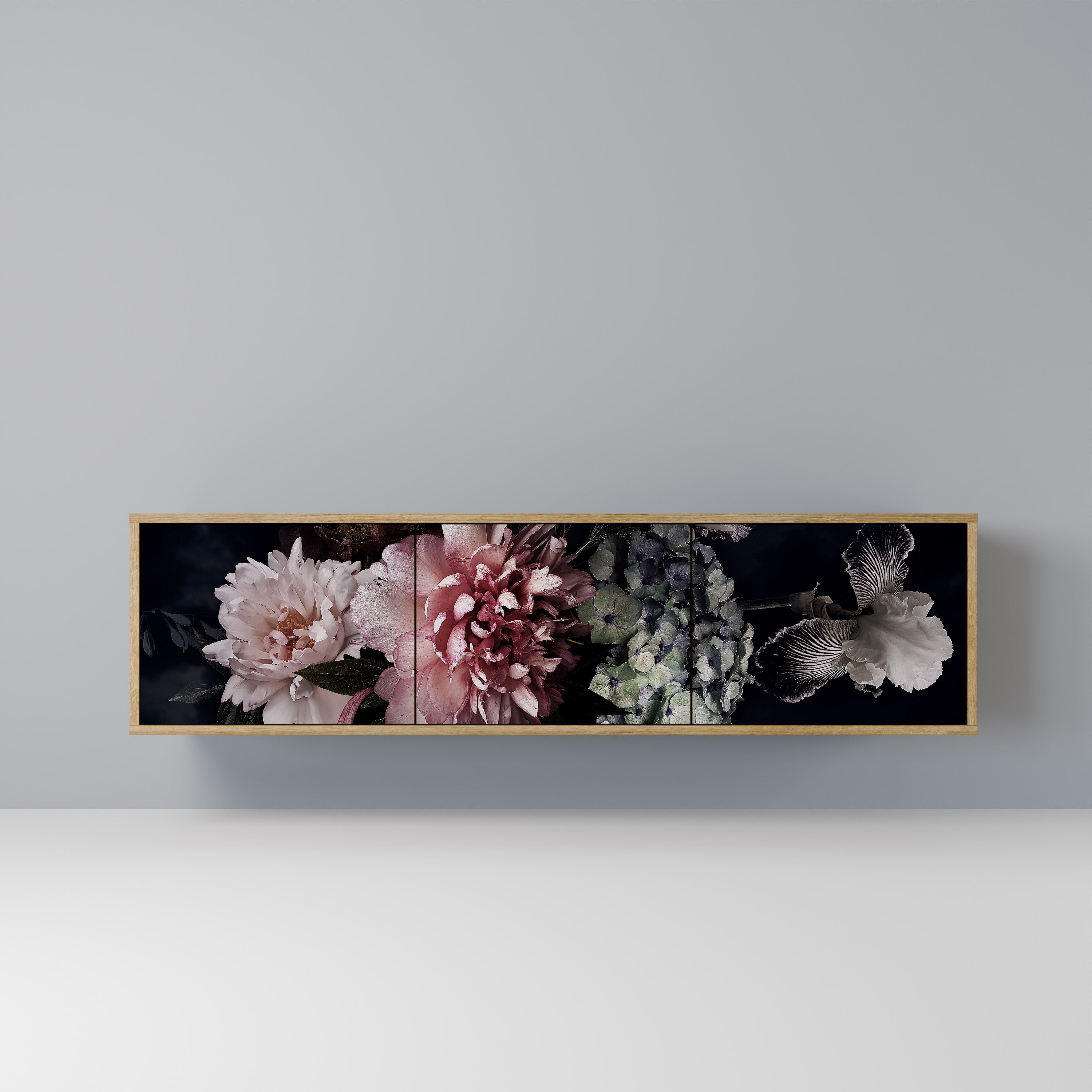 Mueble de TV de 3 puertas PURE BLOSSOM con efecto roble