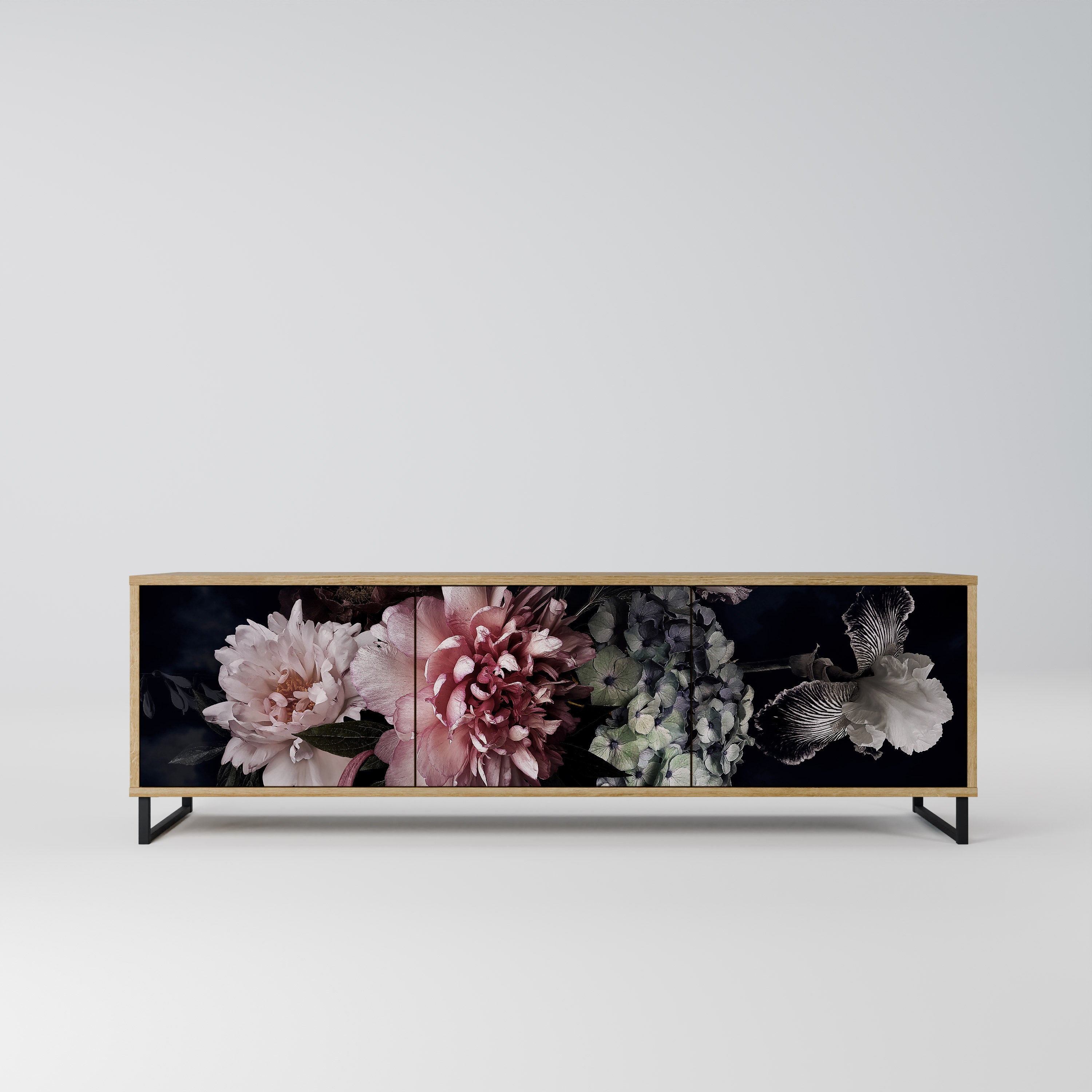 Mueble de TV de 3 puertas PURE BLOSSOM con efecto roble