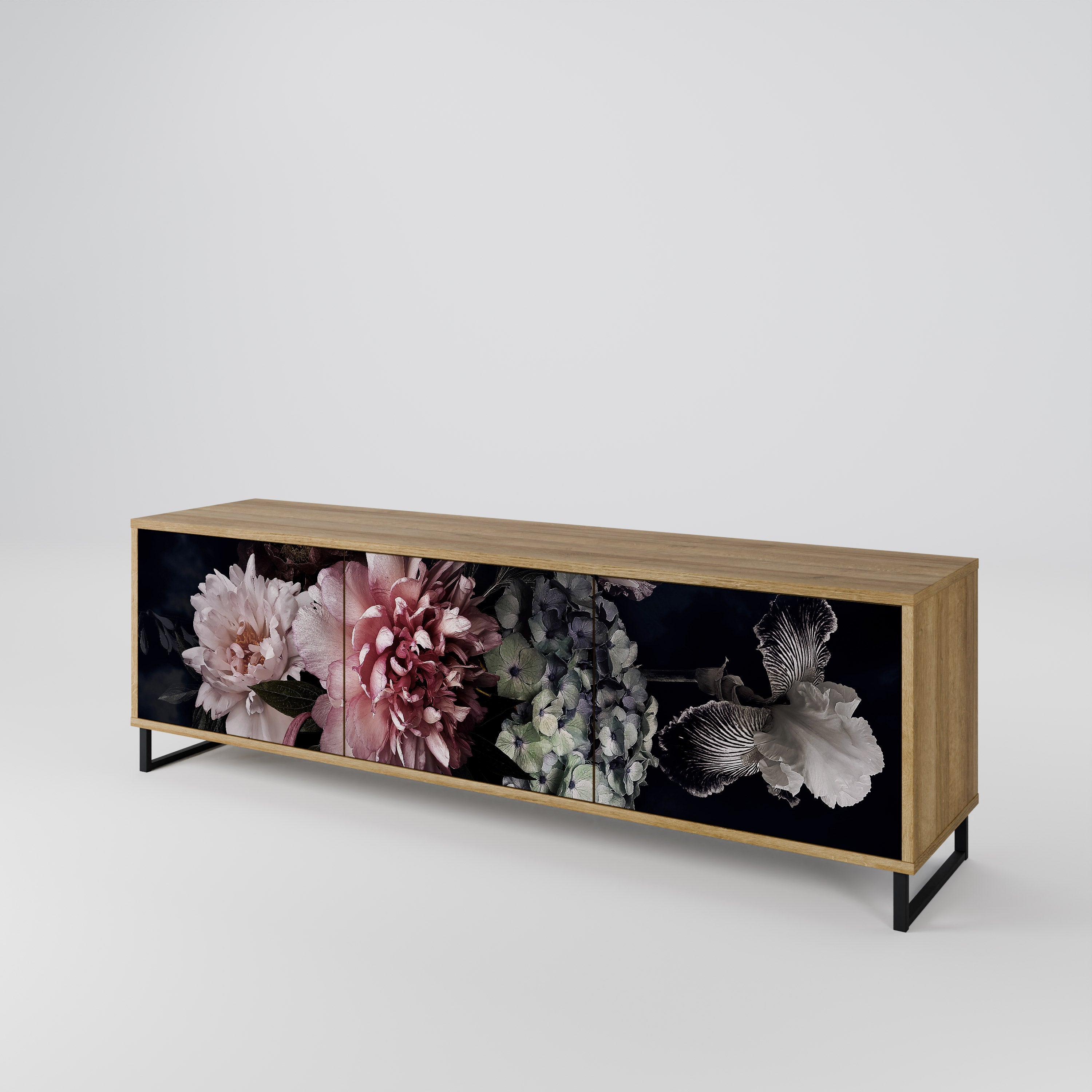 Mueble de TV de 3 puertas PURE BLOSSOM con efecto roble