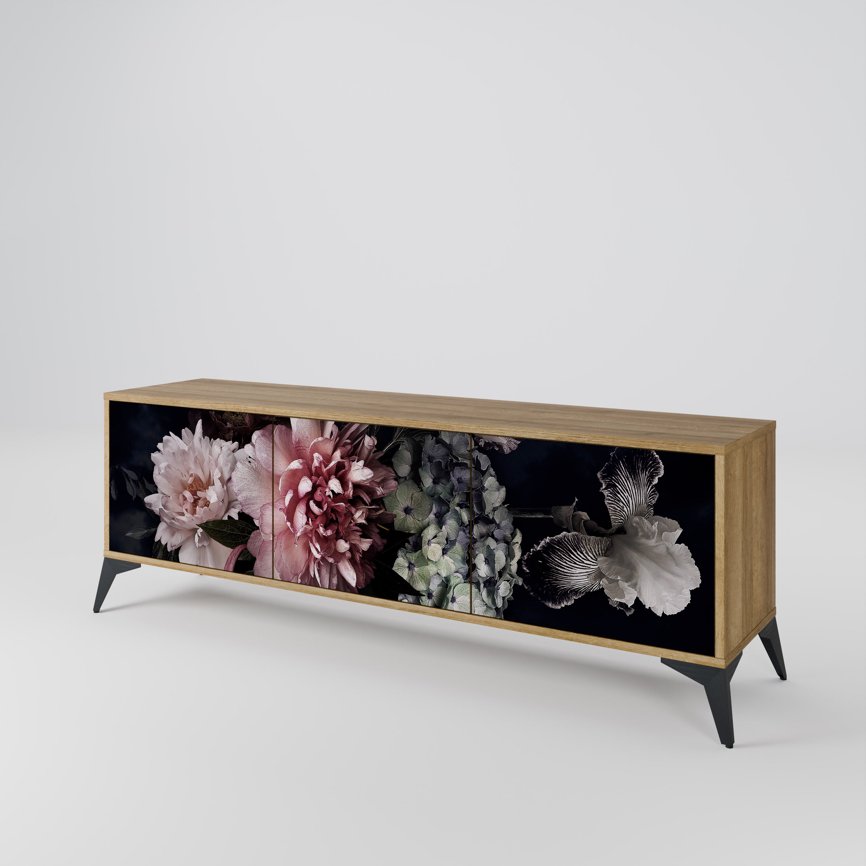 Mueble de TV de 3 puertas PURE BLOSSOM con efecto roble