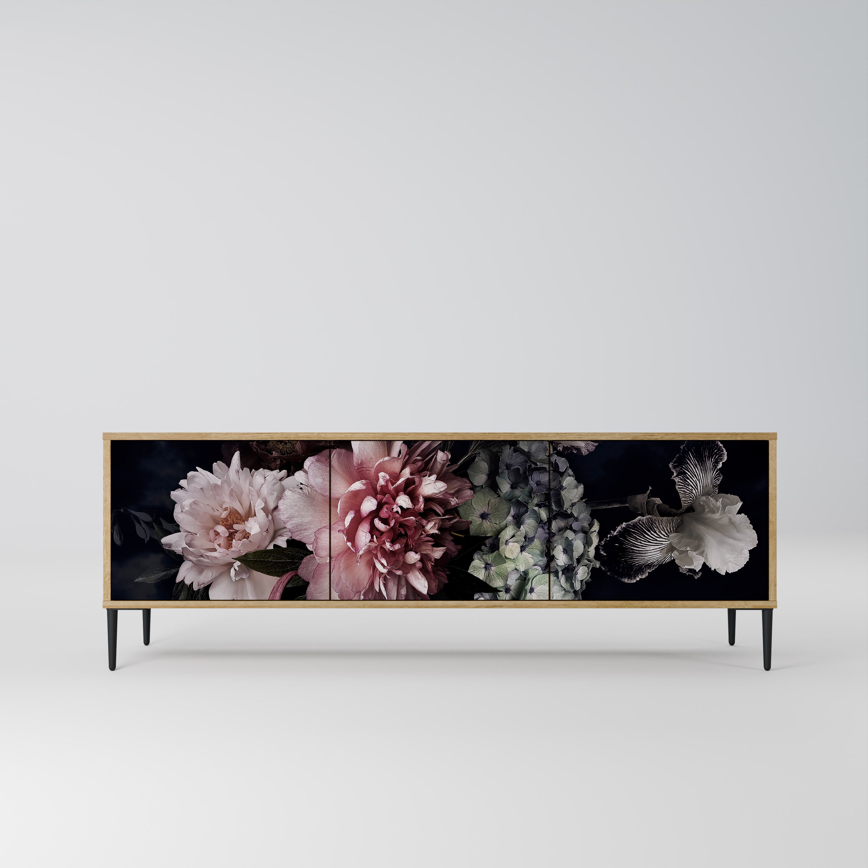 Mueble de TV de 3 puertas PURE BLOSSOM con efecto roble