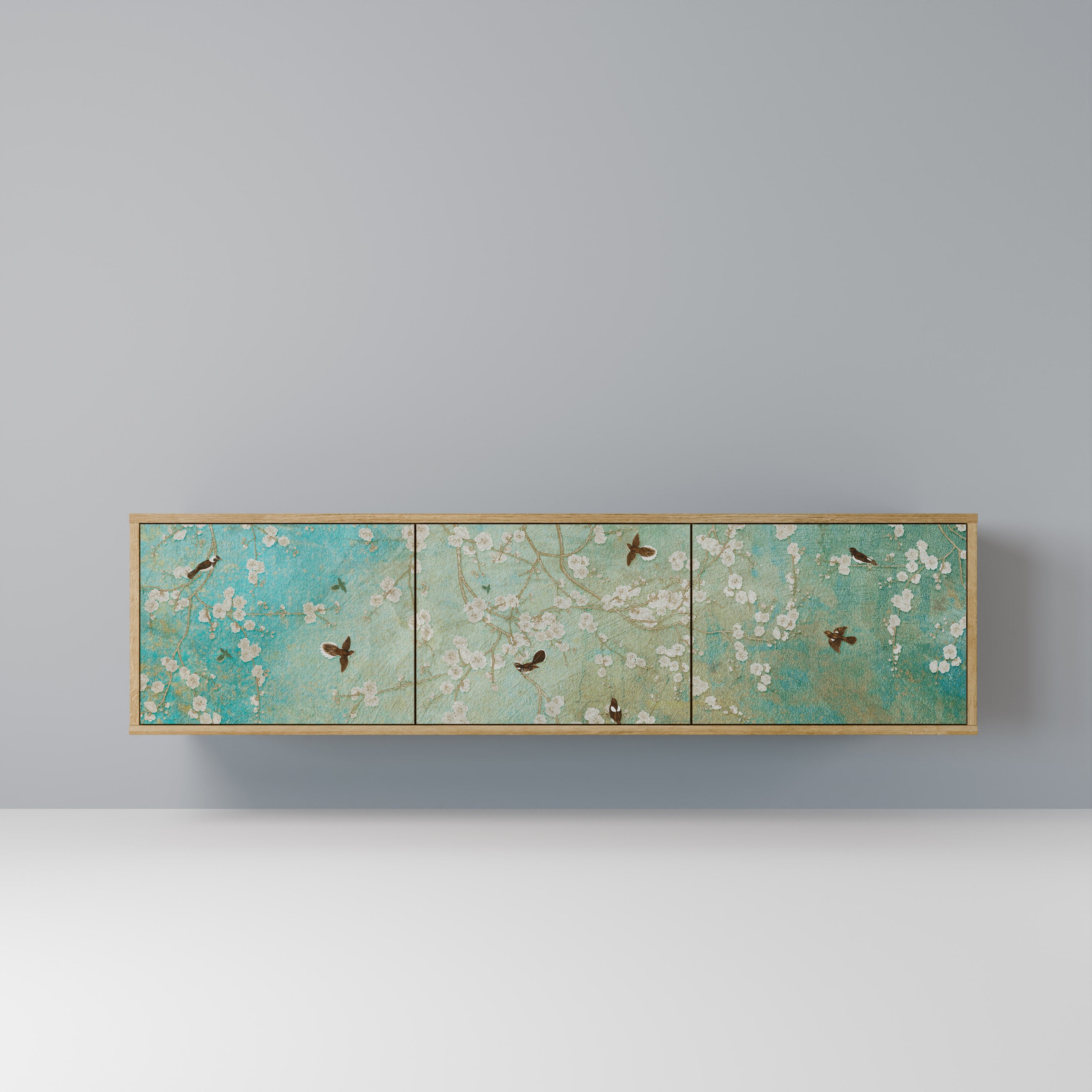 Mueble de TV de 3 puertas BLOOMING CHARM con efecto roble