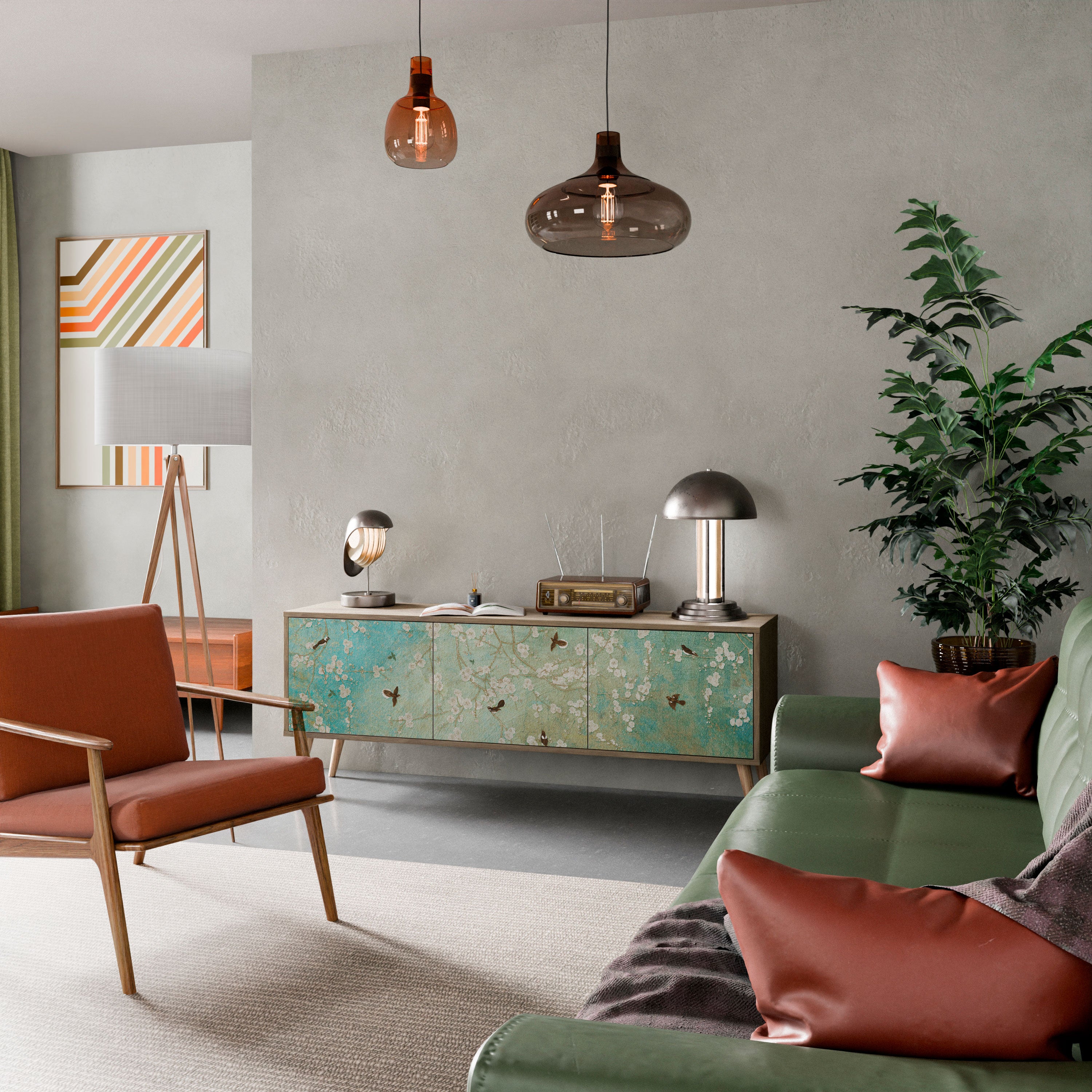 Mueble de TV de 3 puertas BLOOMING CHARM con efecto roble