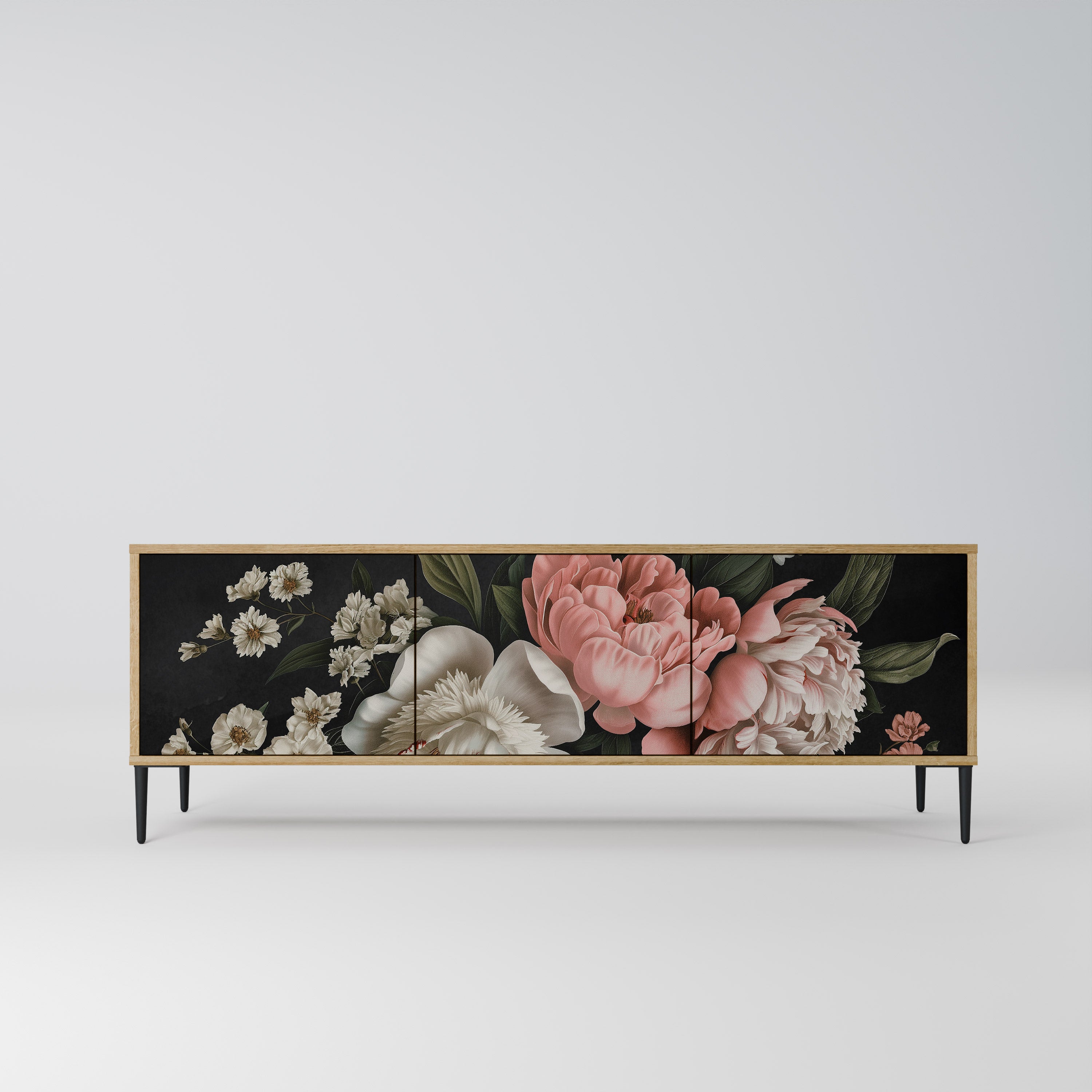 Mueble de TV de 3 puertas LUSH ELEGANCE con efecto roble