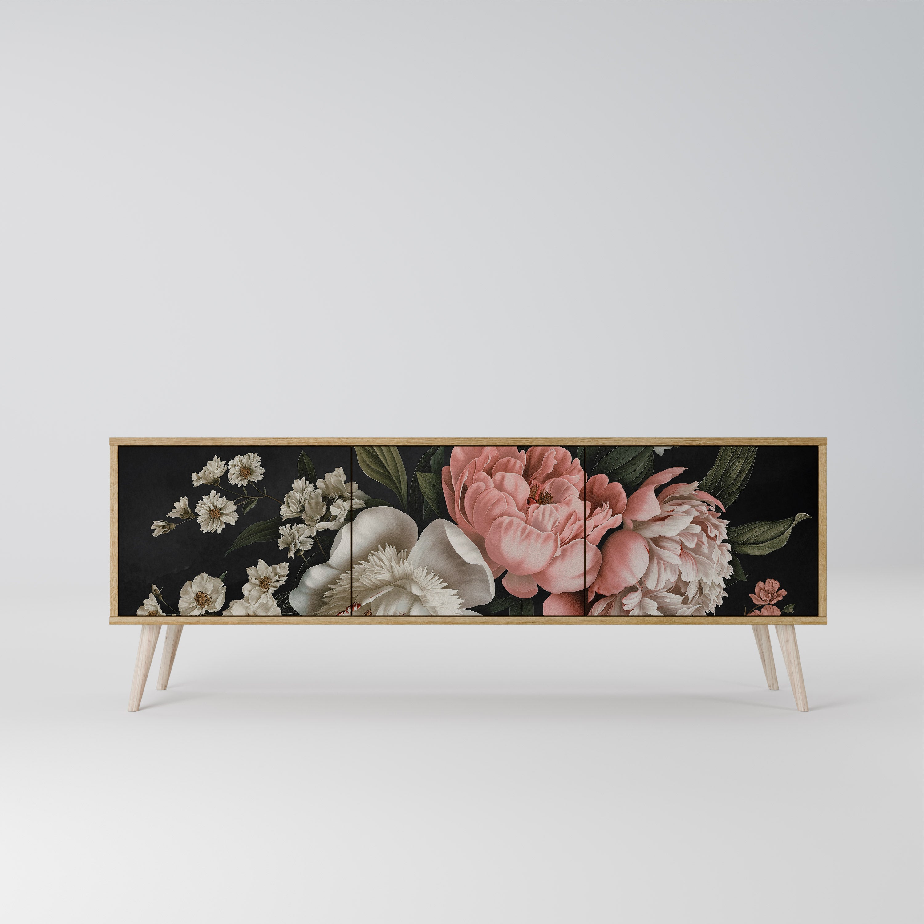 Mueble de TV de 3 puertas LUSH ELEGANCE con efecto roble