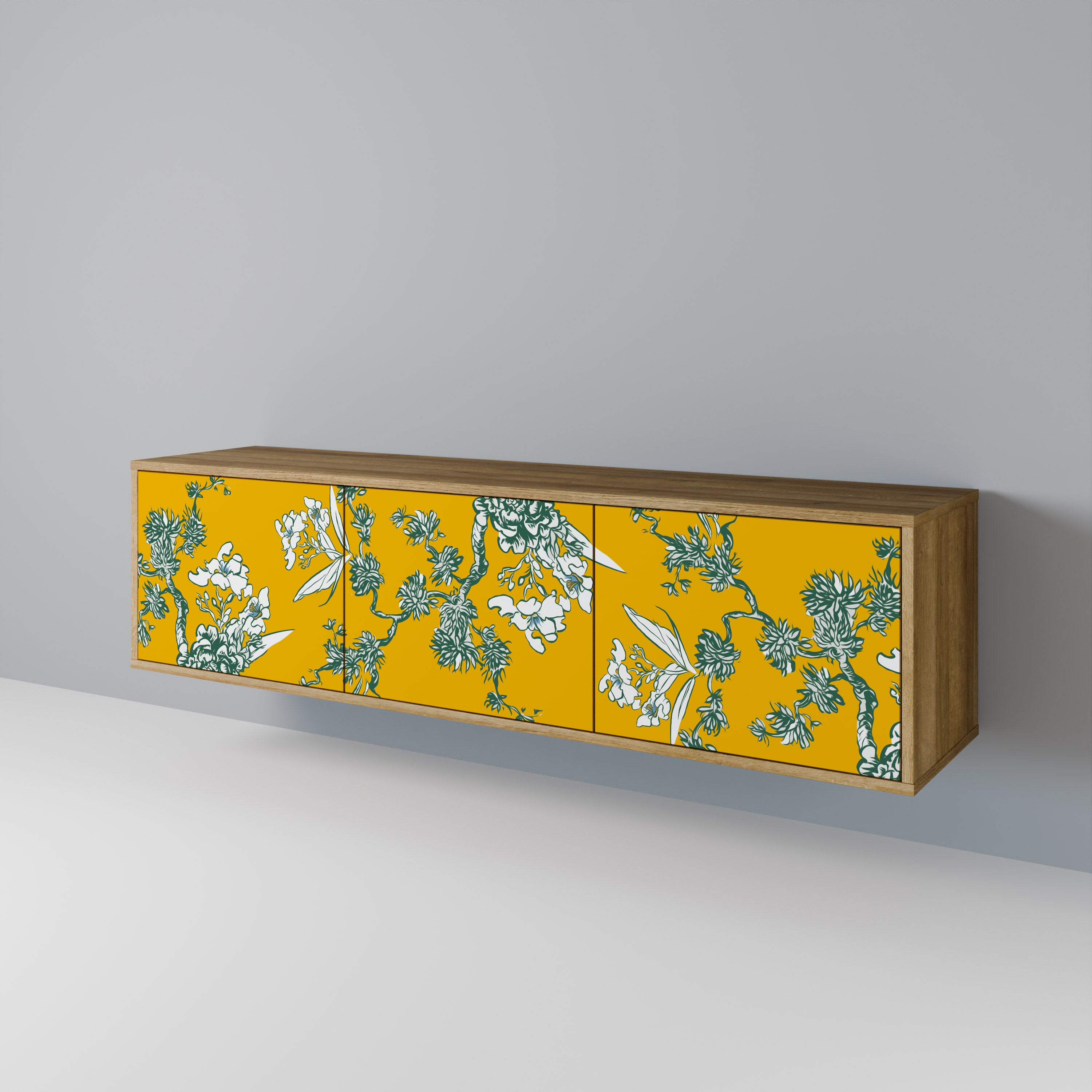 Mueble de TV de 3 puertas YELLOW CHINOISERIE con efecto roble