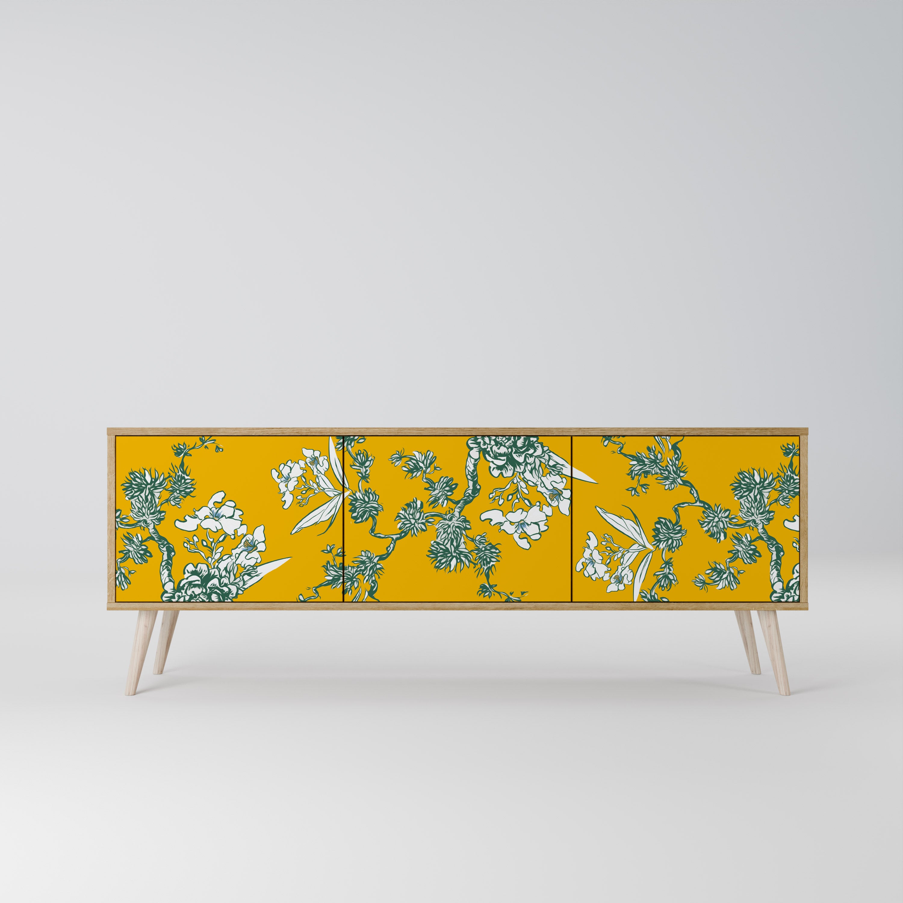 Mueble de TV de 3 puertas YELLOW CHINOISERIE con efecto roble